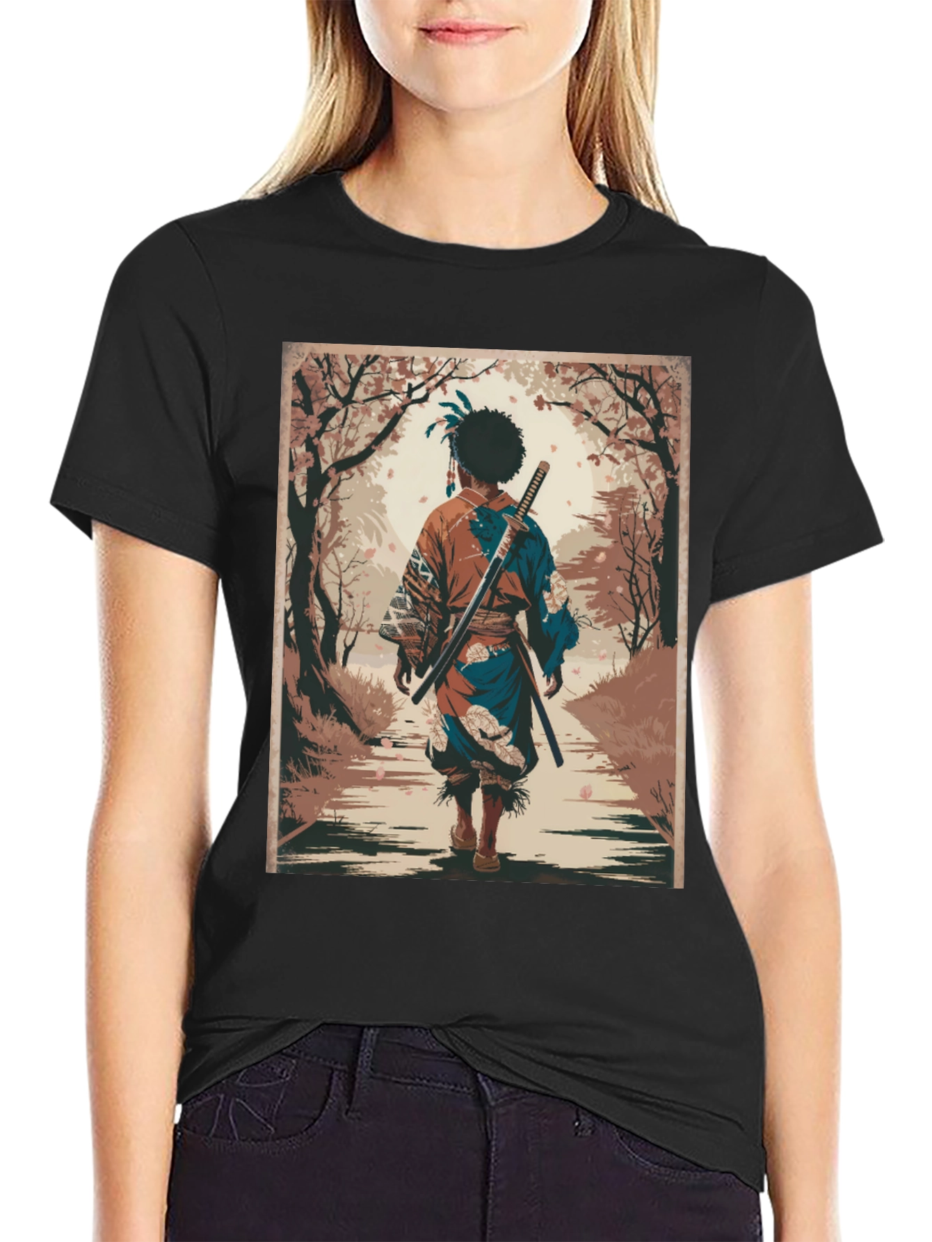 Samurai Art Graphic Tee - Stylish Unisex Cotton T-Shirt