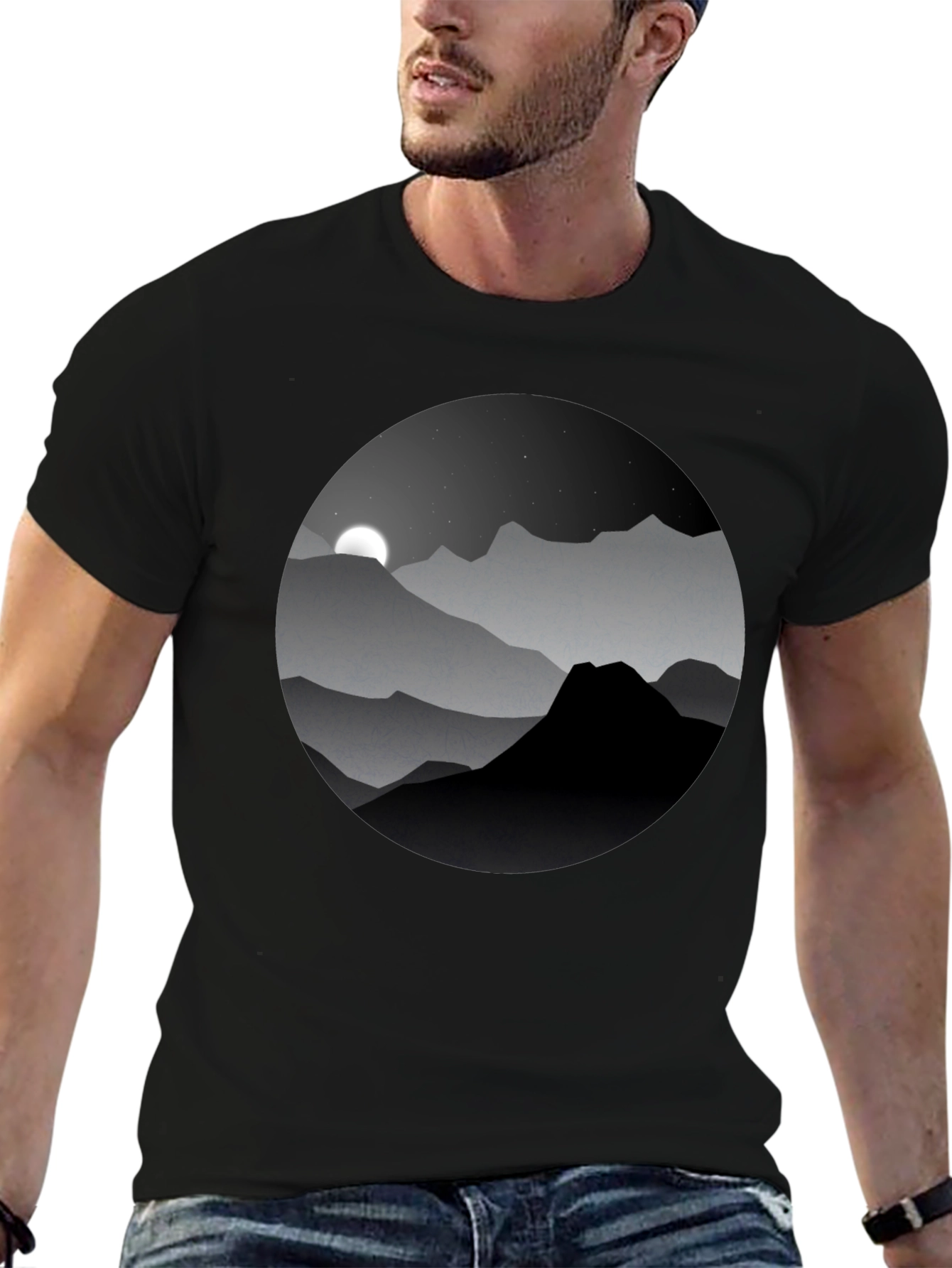 Mens Mountain Moon Graphic Tee - Black