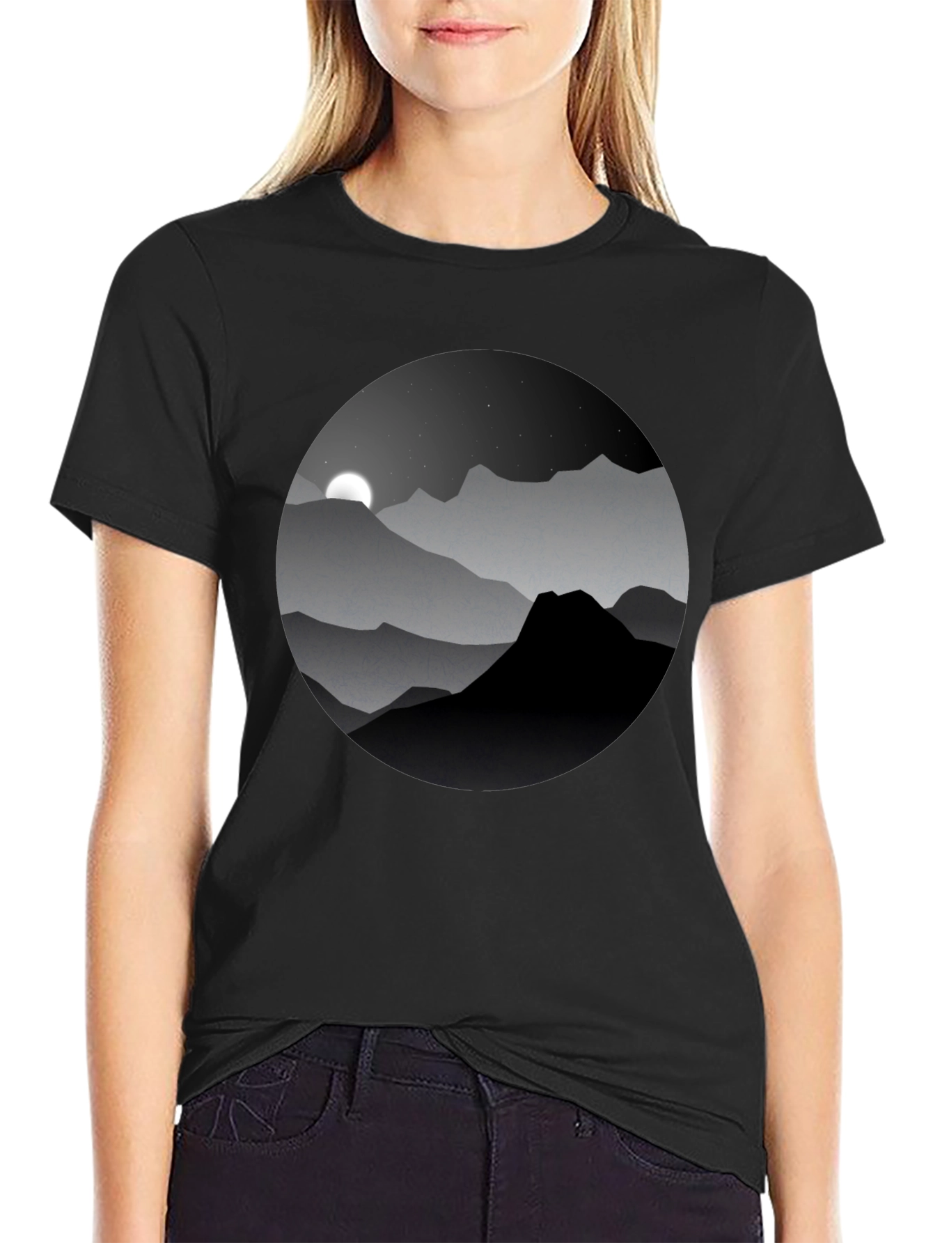 Mens Mountain Moon Graphic Tee - Black