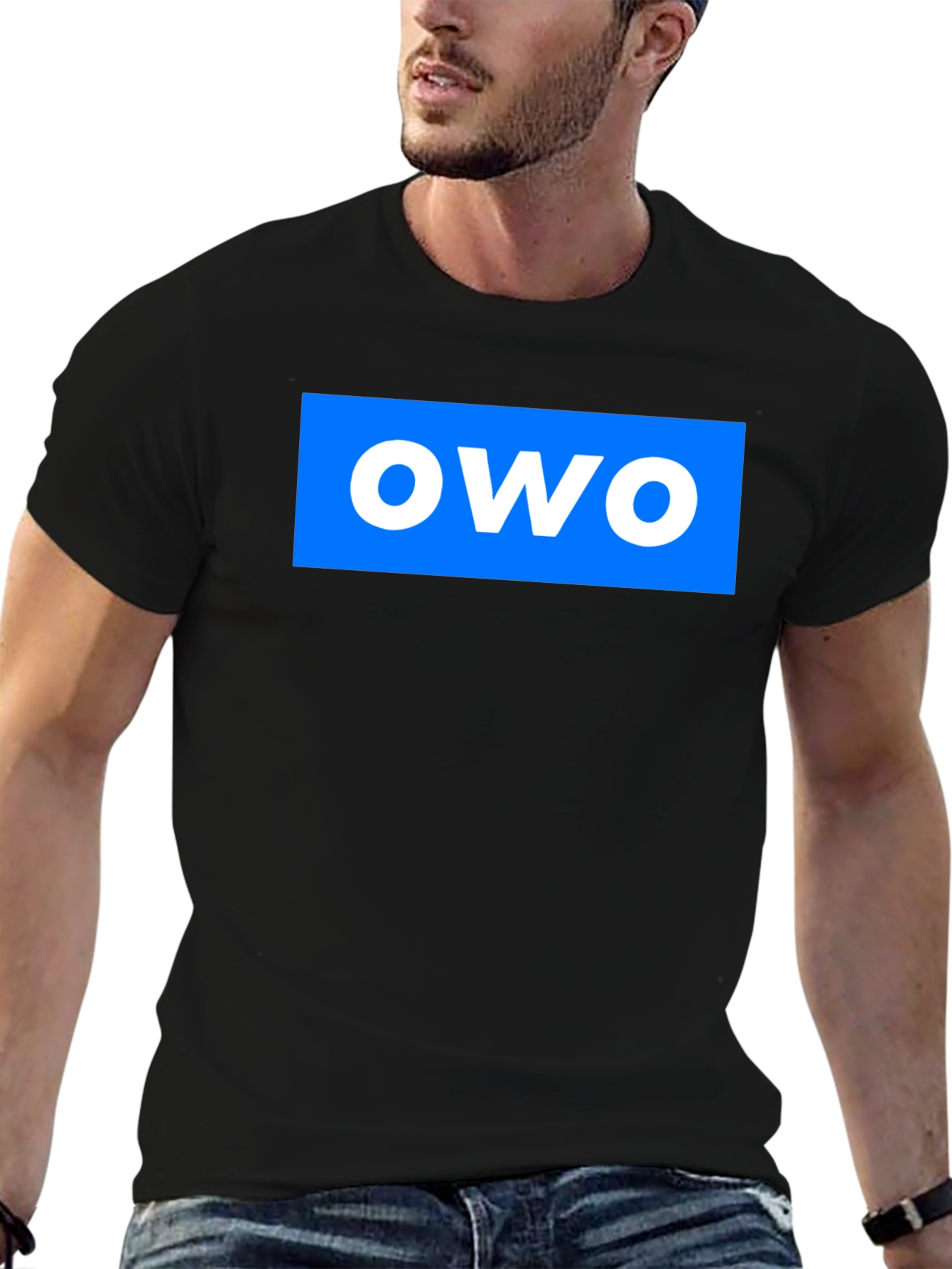 OWO Graphic T-Shirt - Blue on Black