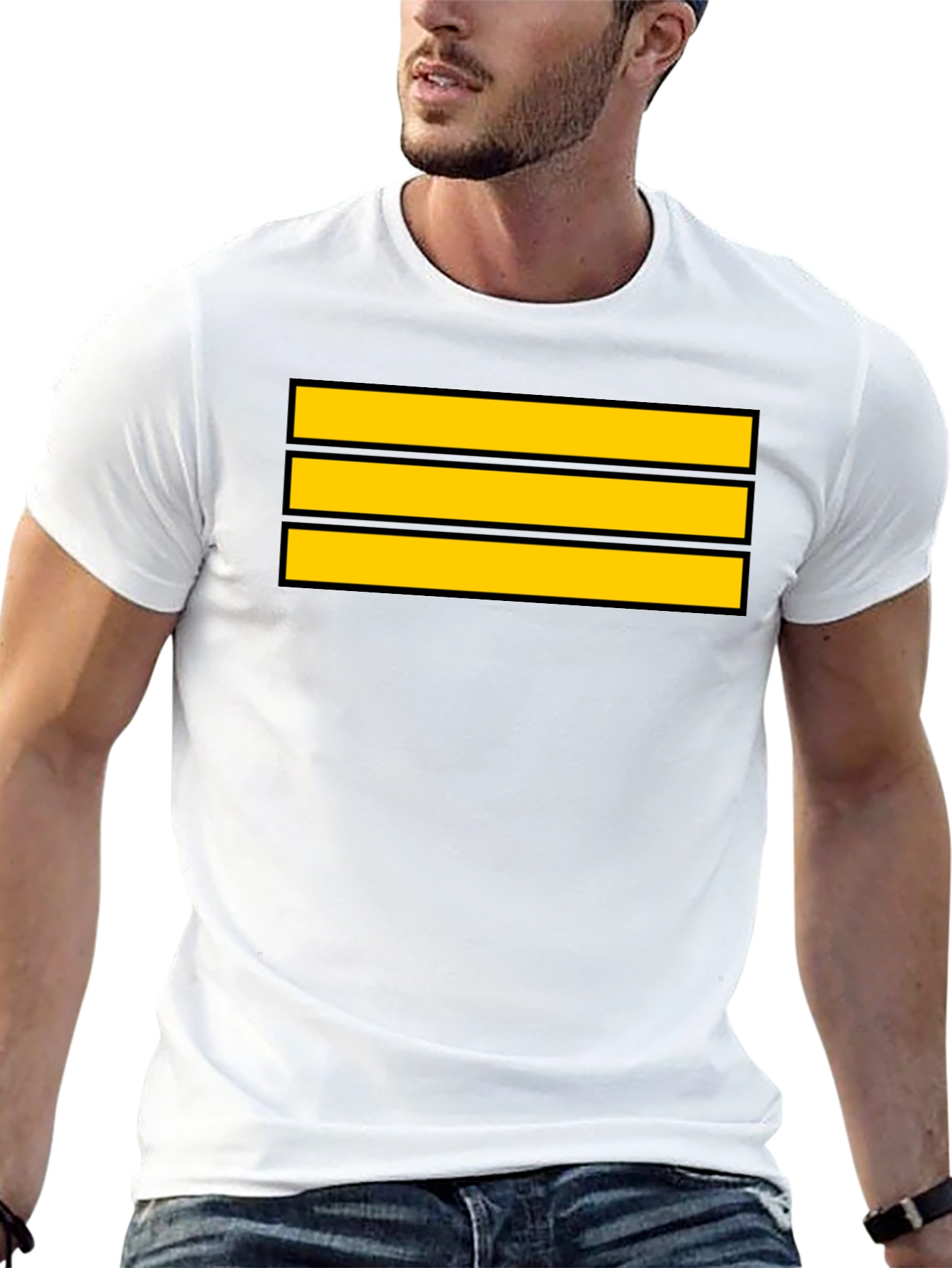 Captain Stripes Black Tee - Bold Yellow Lines