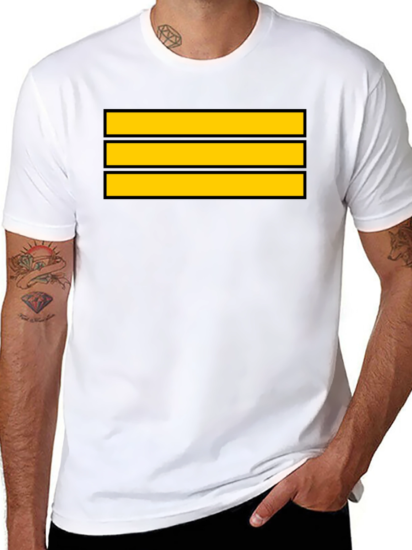 Captain Stripes Black Tee - Bold Yellow Lines