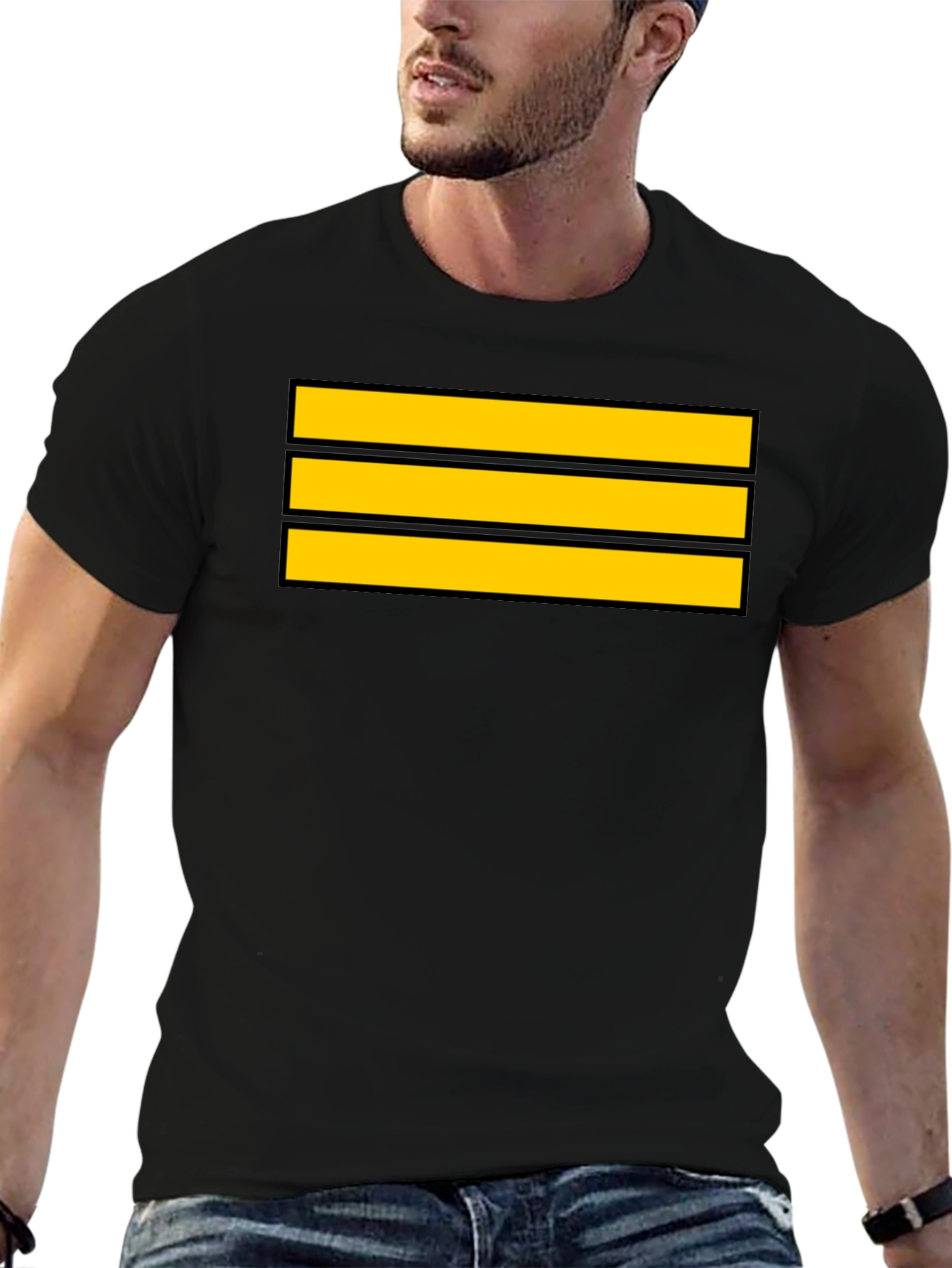 Captain Stripes Black Tee - Bold Yellow Lines