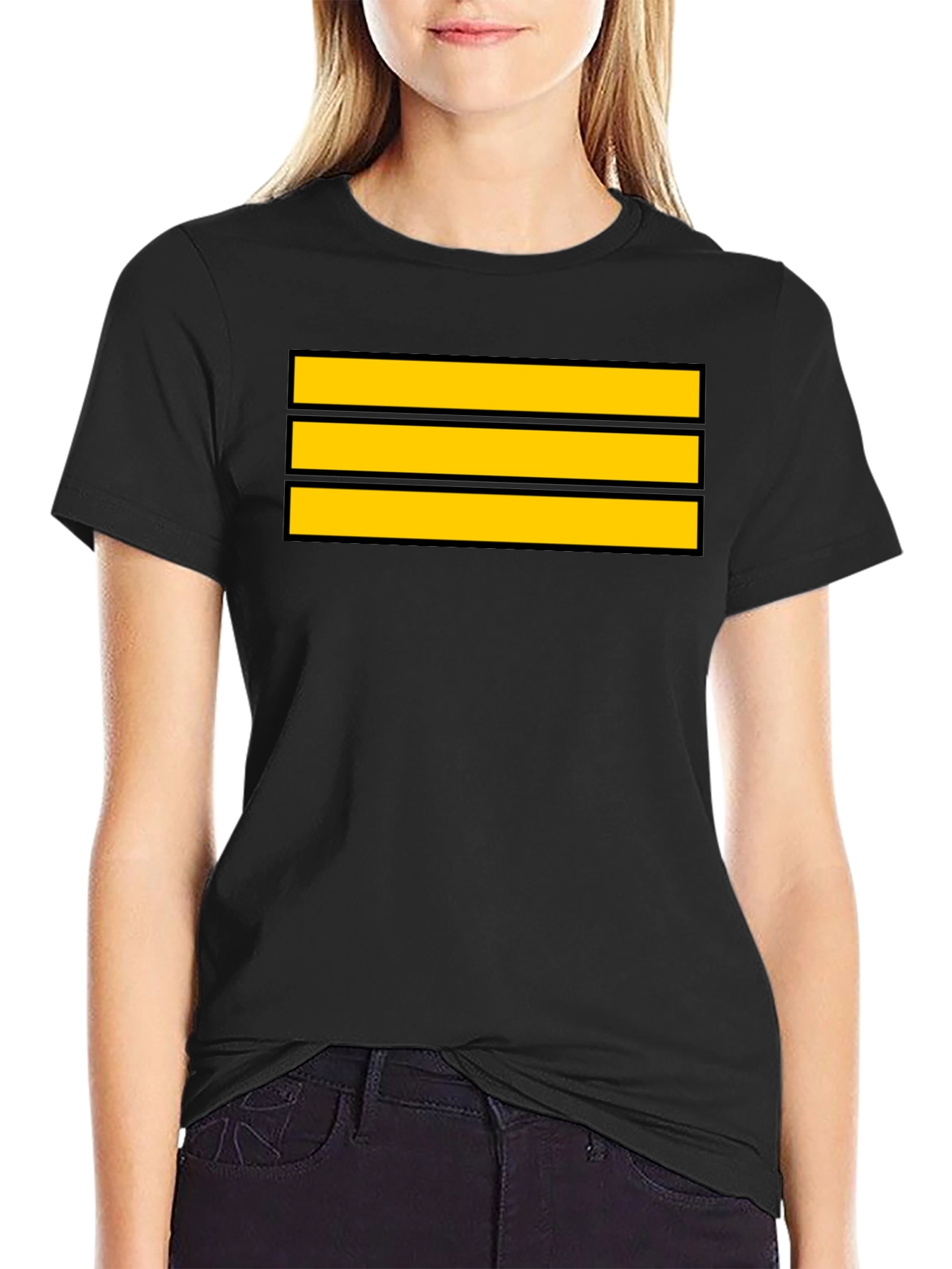 Captain Stripes Black Tee - Bold Yellow Lines