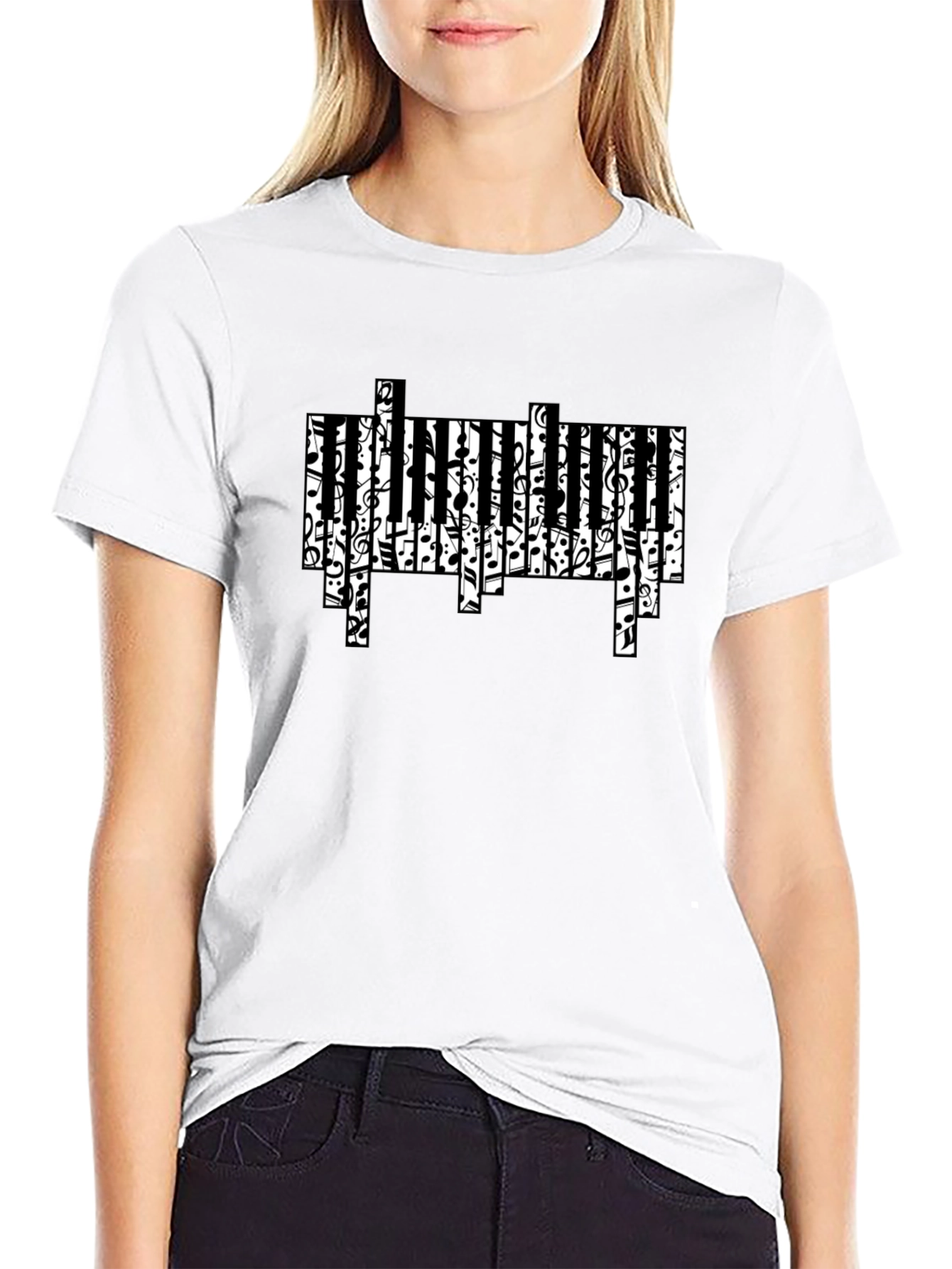 Musical Piano Key Design Black T-Shirt