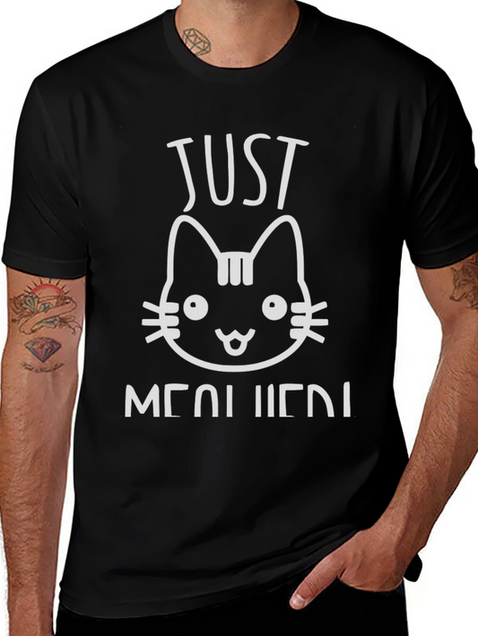 Just Meow It! Cat Graphic Print T-Shirt - Black