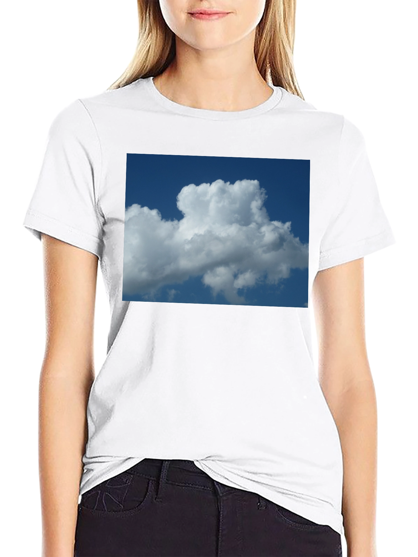 Cloud Print Black Cotton T-Shirt