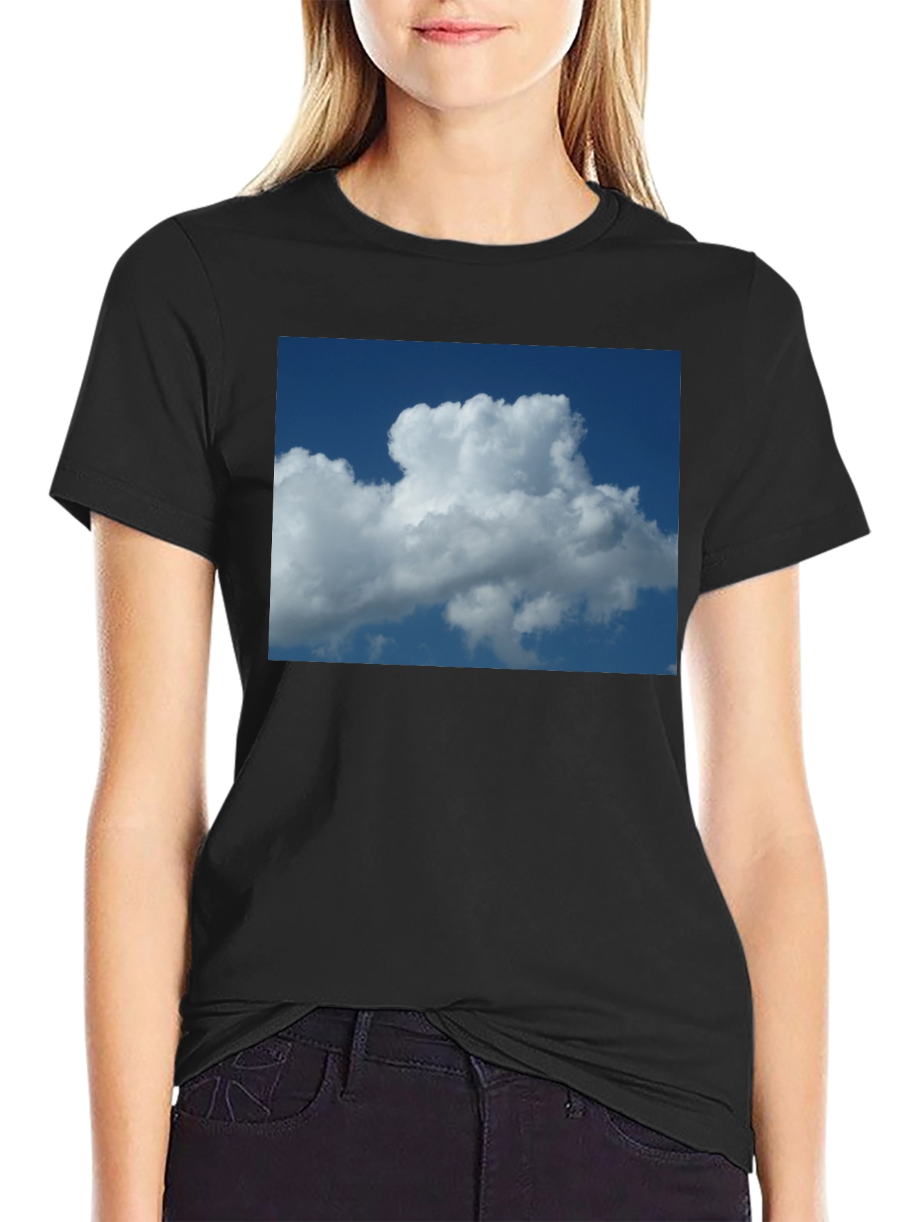 Cloud Print Black Cotton T-Shirt