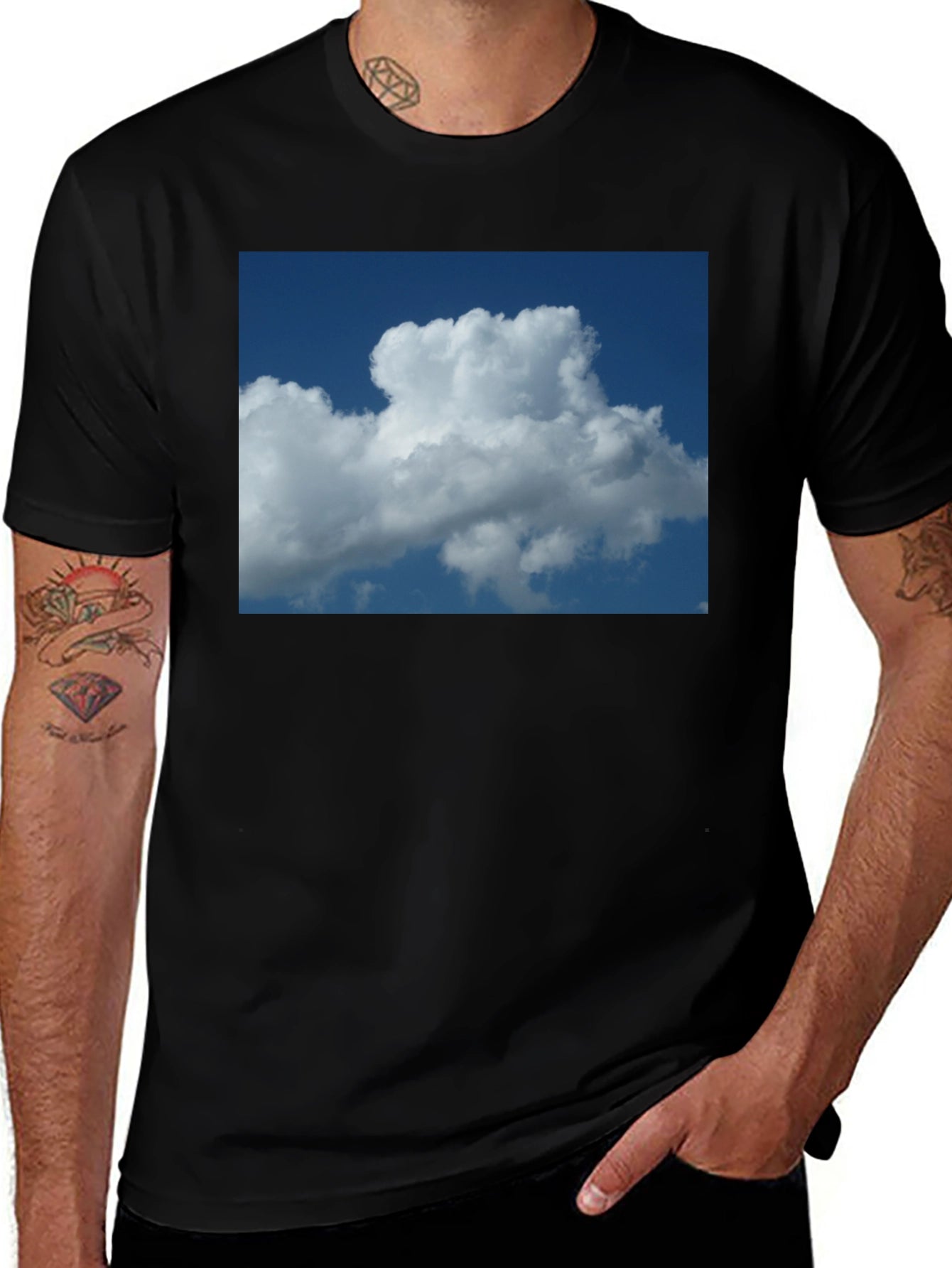 Cloud Print Black Cotton T-Shirt