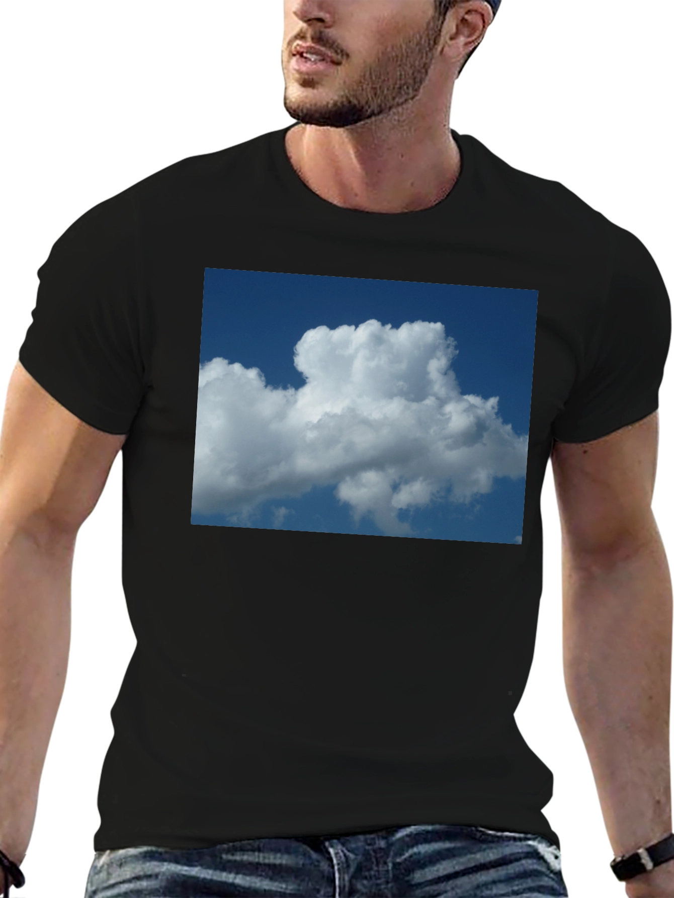 Cloud Print Black Cotton T-Shirt