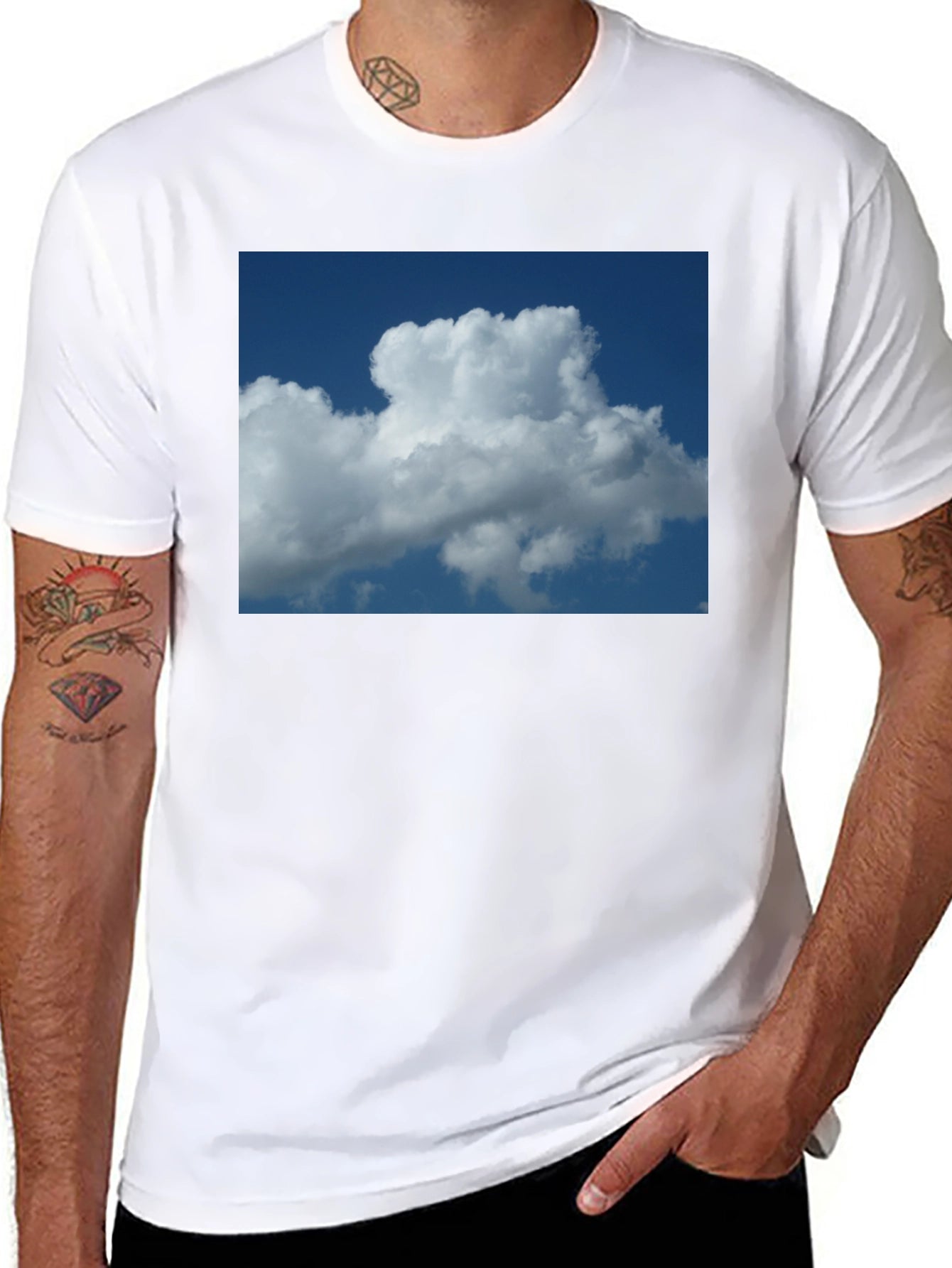 Cloud Print Black Cotton T-Shirt