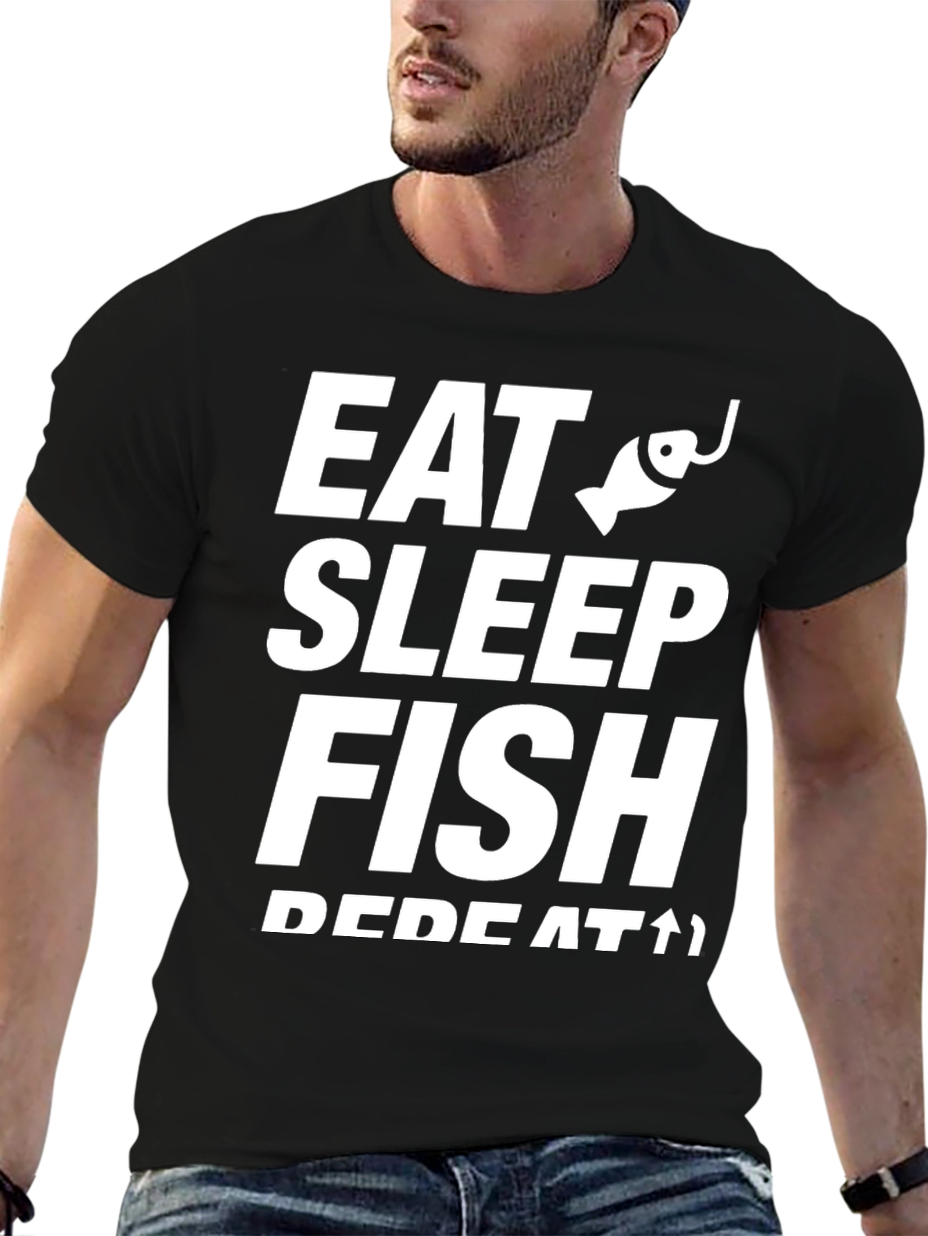Eat Sleep Fish Repeat T-Shirt - Black Cotton Tee
