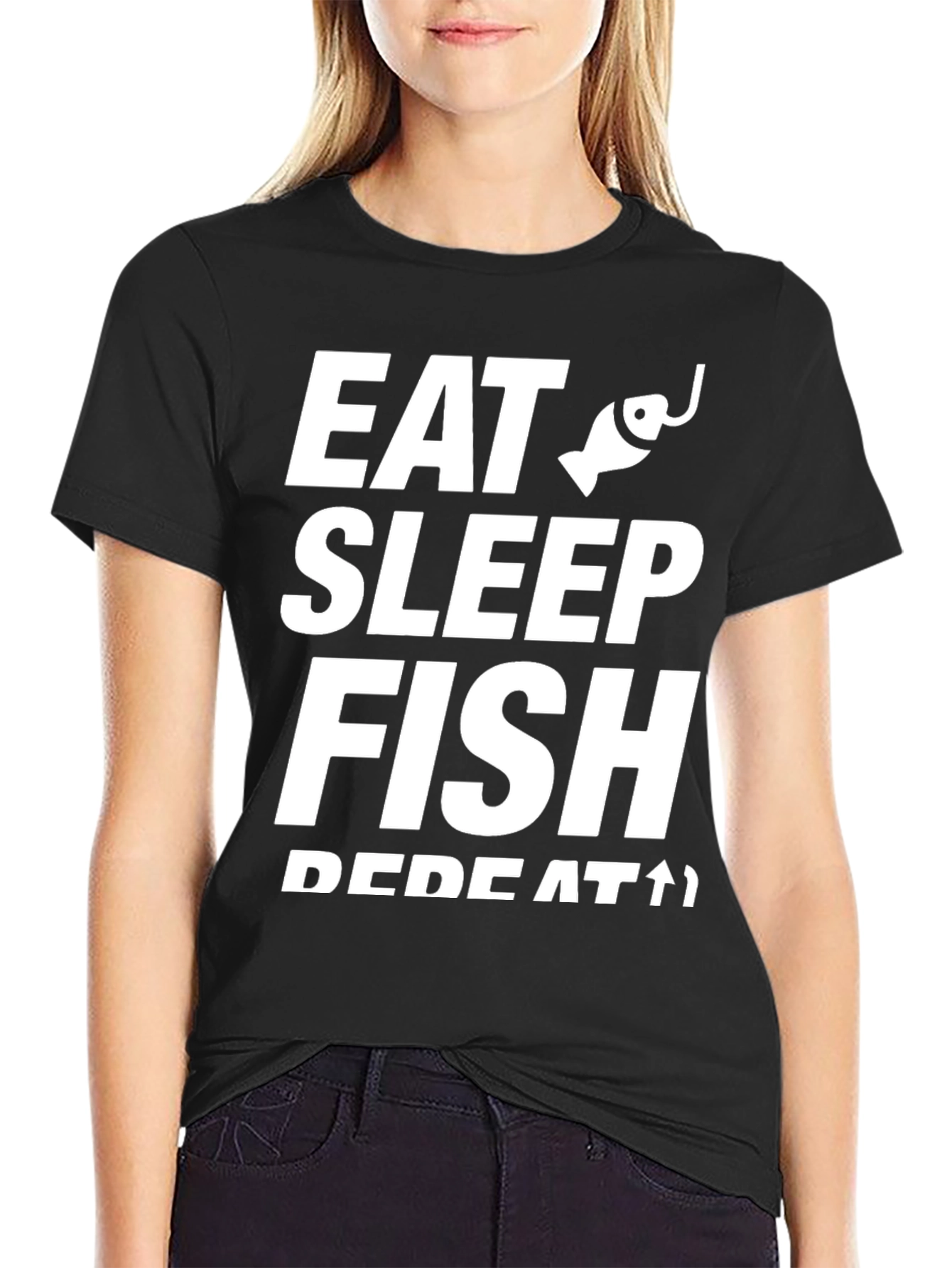 Eat Sleep Fish Repeat T-Shirt - Black Cotton Tee