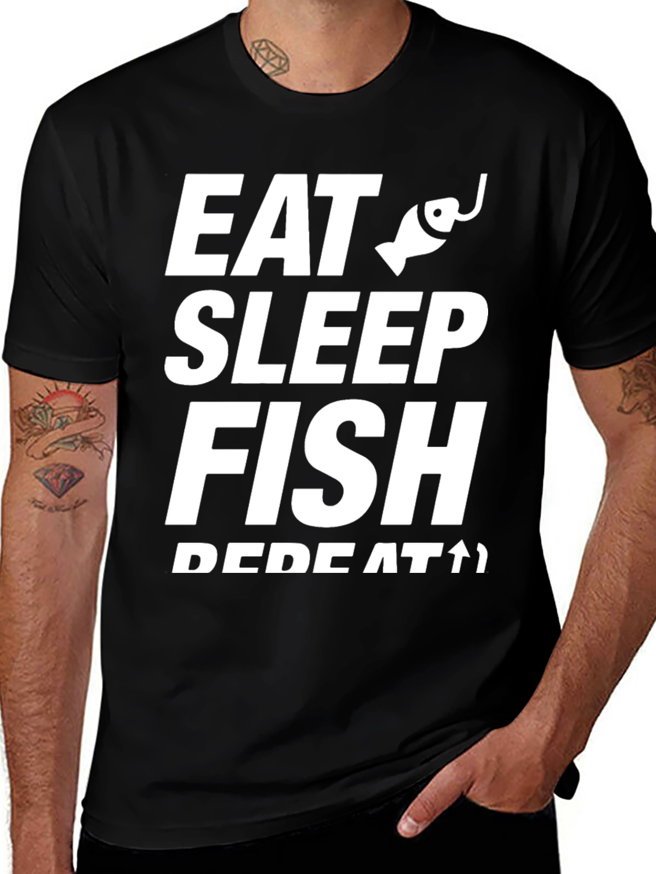 Eat Sleep Fish Repeat T-Shirt - Black Cotton Tee