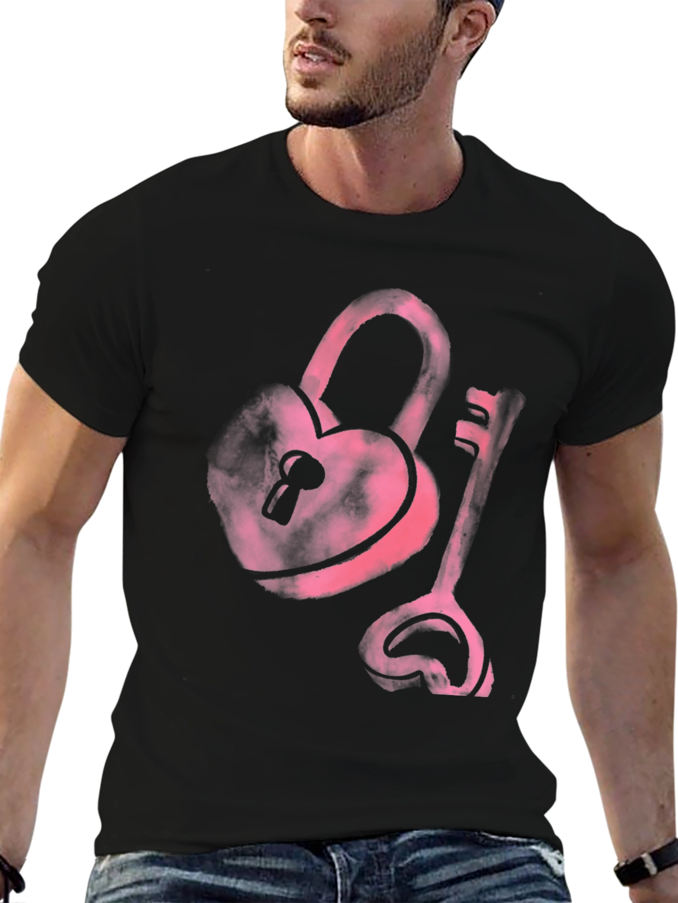 Heart Lock and Key Black T-Shirt