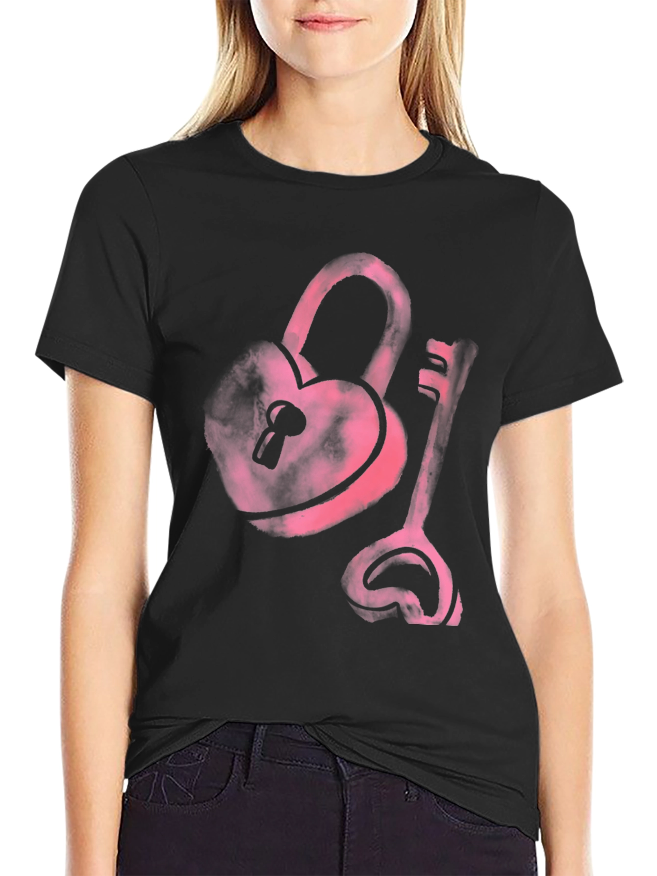 Heart Lock and Key Black T-Shirt