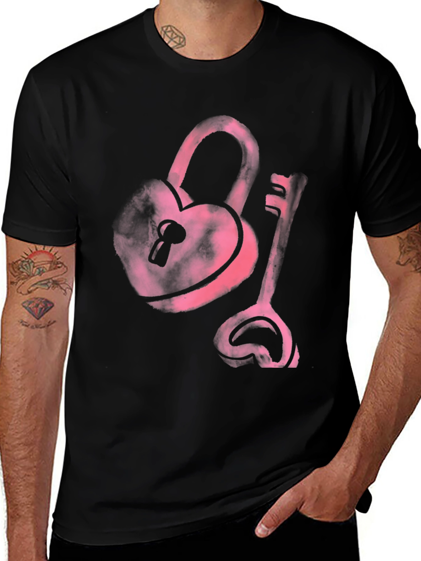 Heart Lock and Key Black T-Shirt