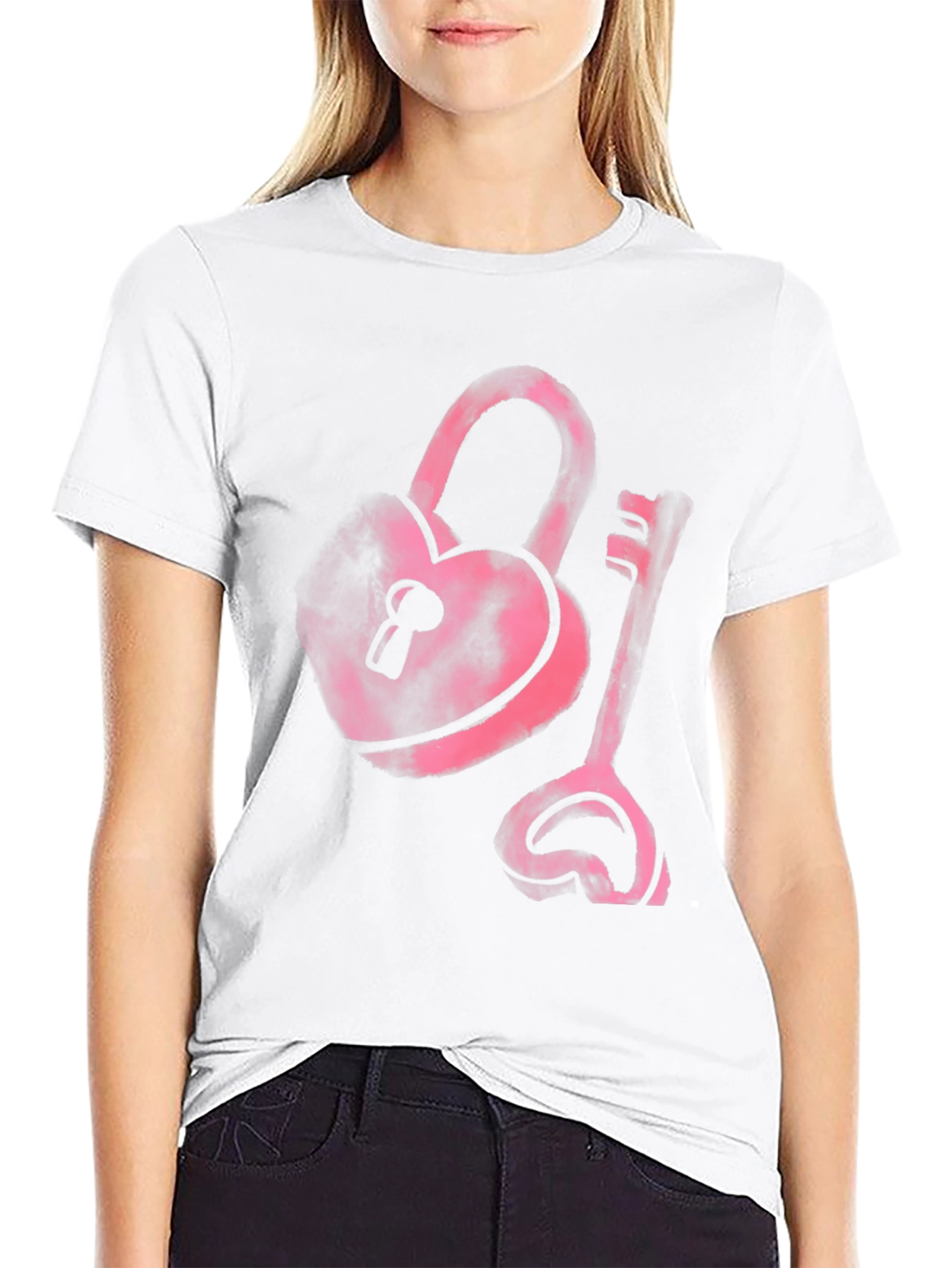 Heart Lock and Key Black T-Shirt