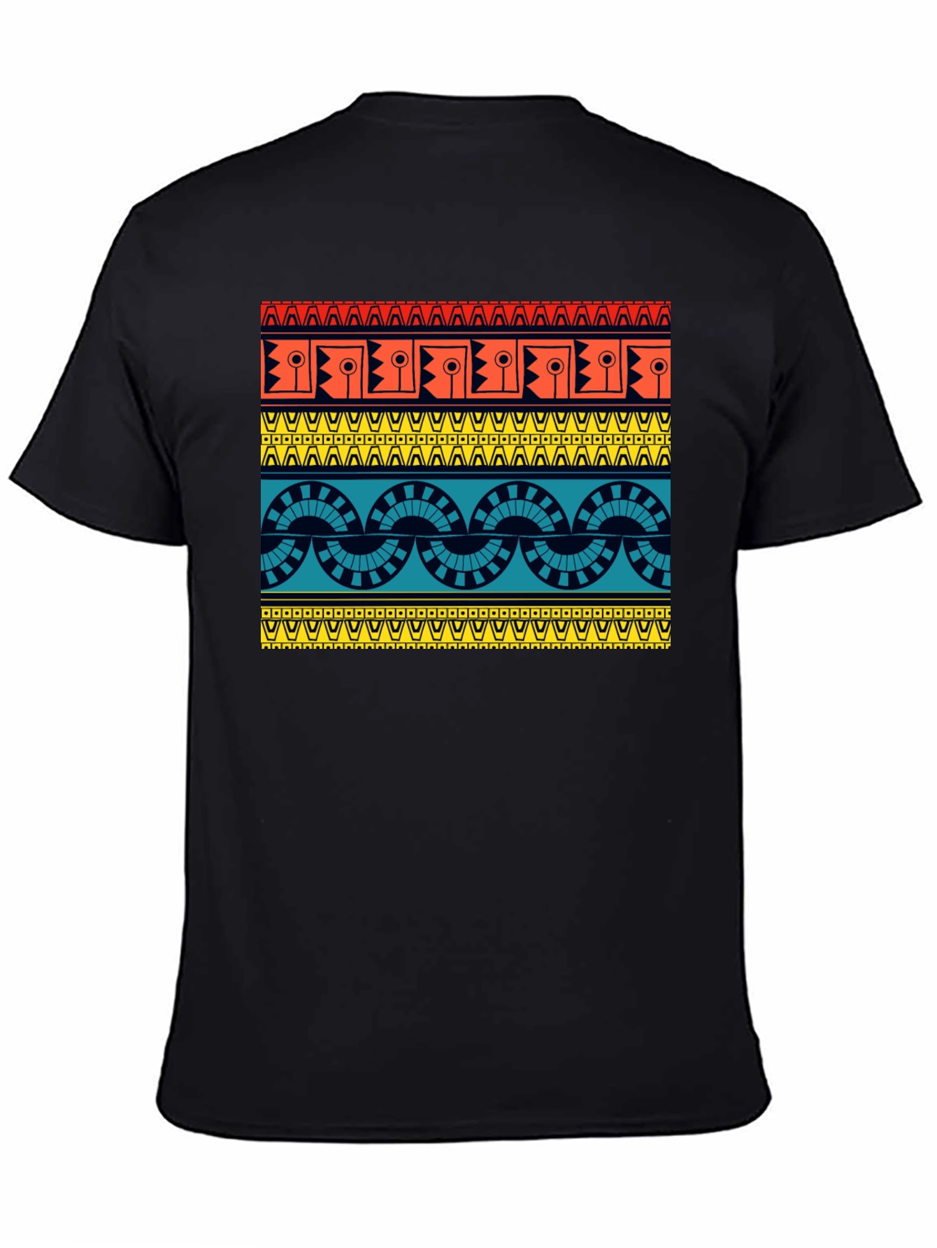 Geometric Aztec Pattern Black T-Shirt