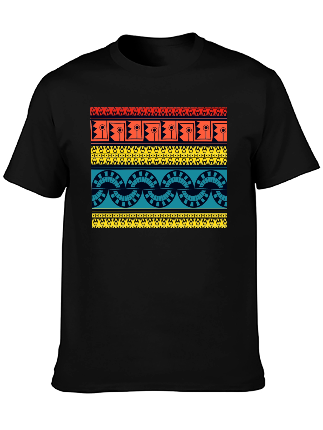 Geometric Aztec Pattern Black T-Shirt
