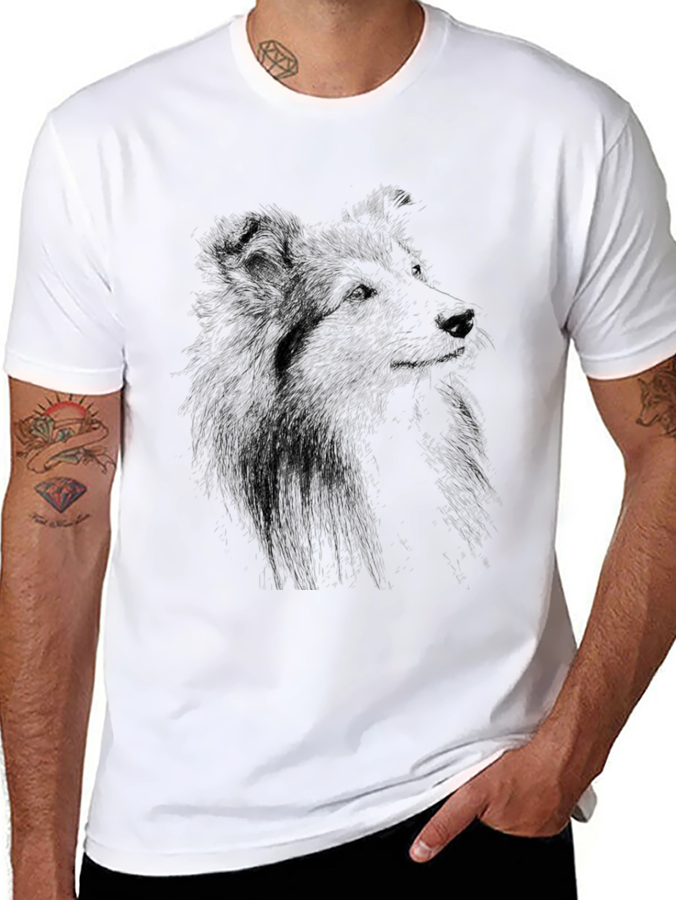 Dog Sketch Graphic Black T-Shirt