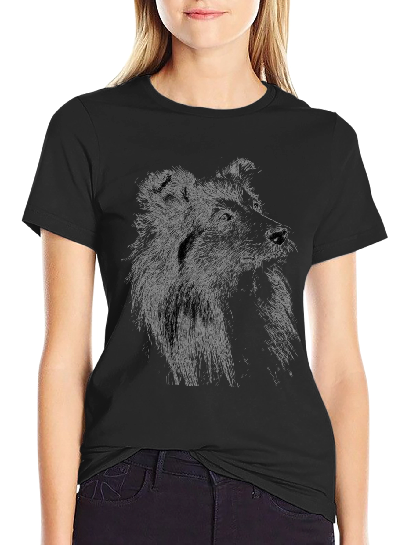 Dog Sketch Graphic Black T-Shirt