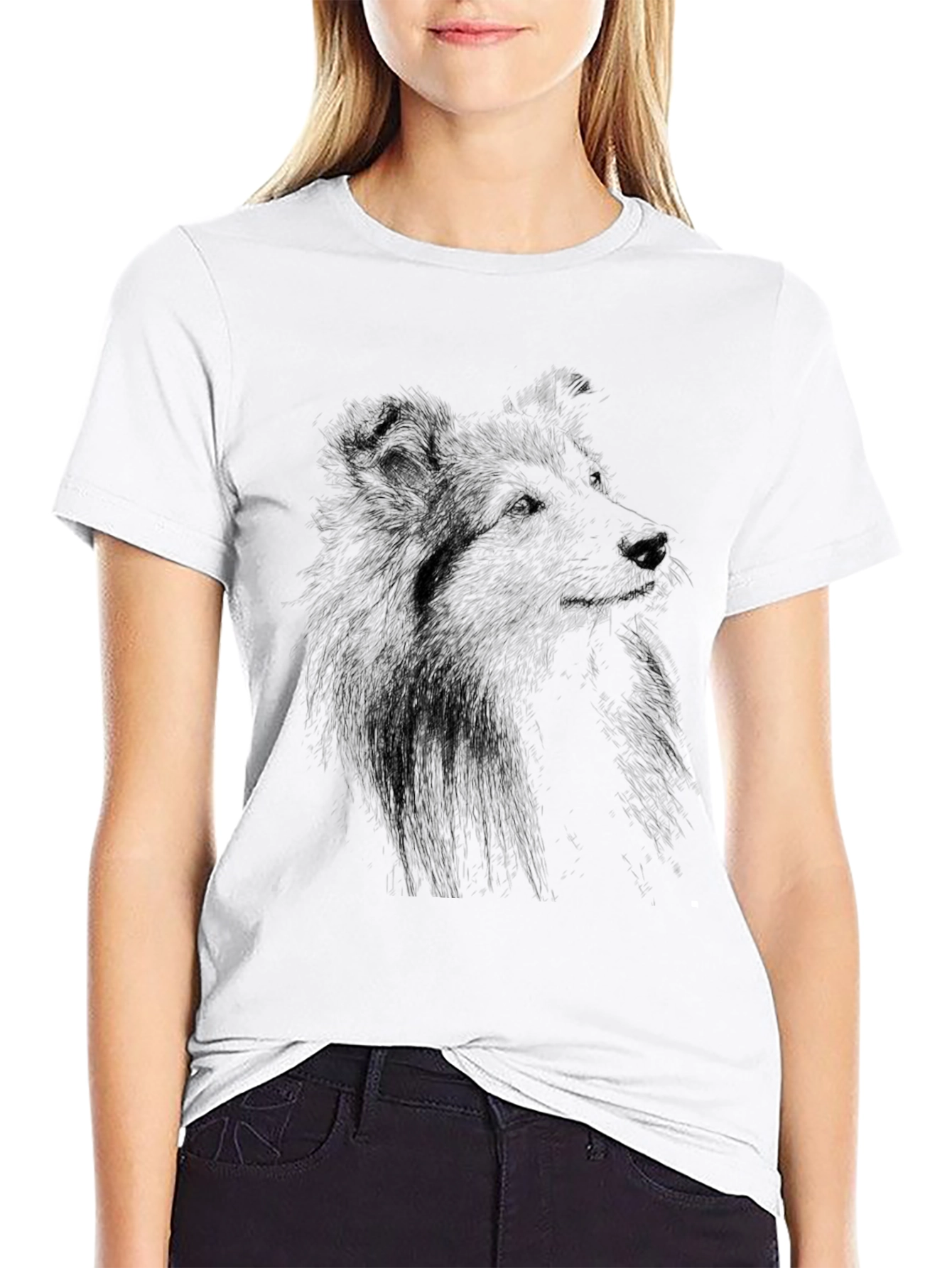 Dog Sketch Graphic Black T-Shirt