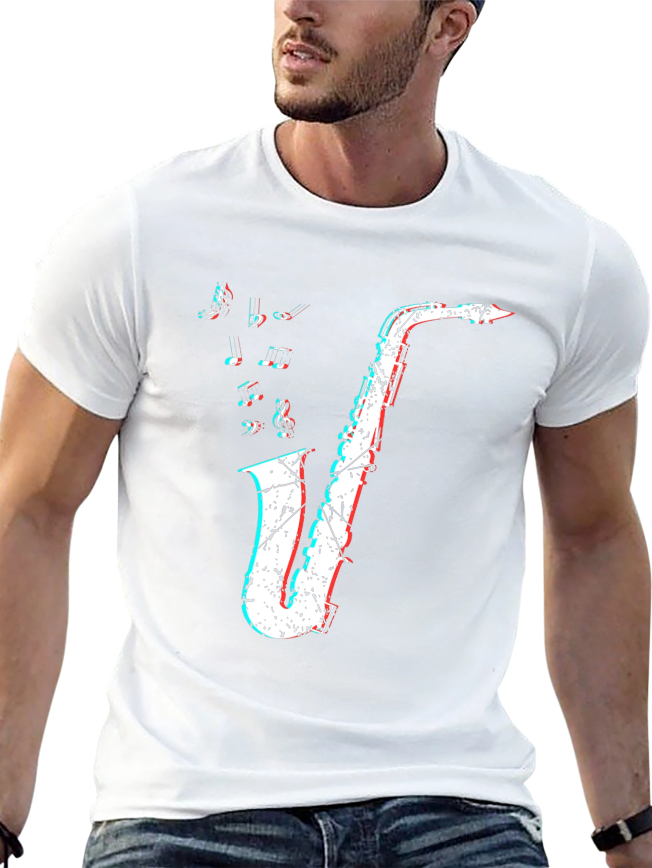 Saxophone Graphic Print Mens Black T-Shirt