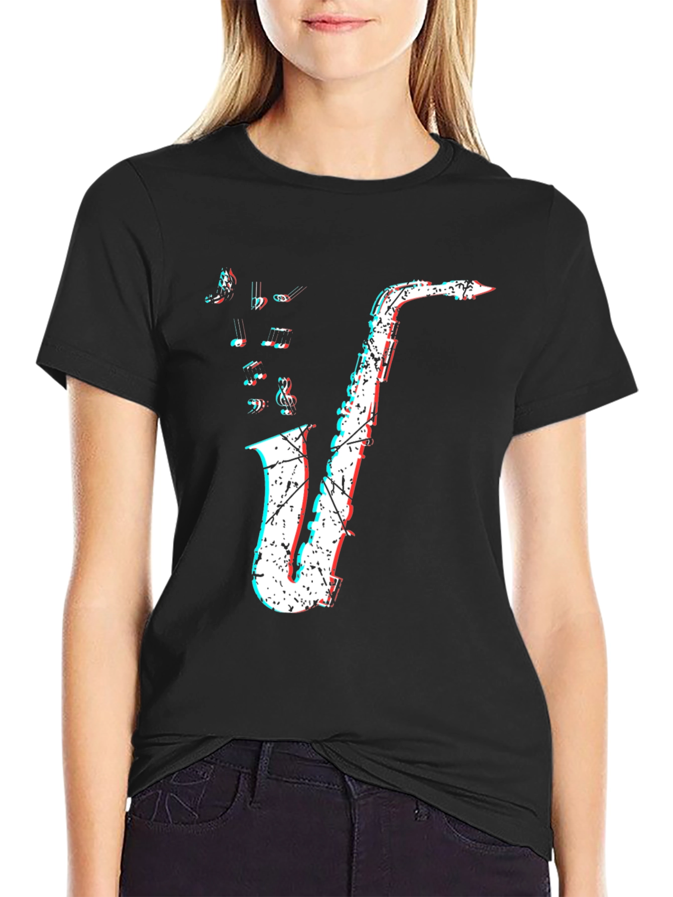 Saxophone Graphic Print Mens Black T-Shirt