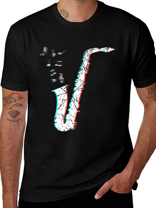 Saxophone Graphic Print Mens Black T-Shirt