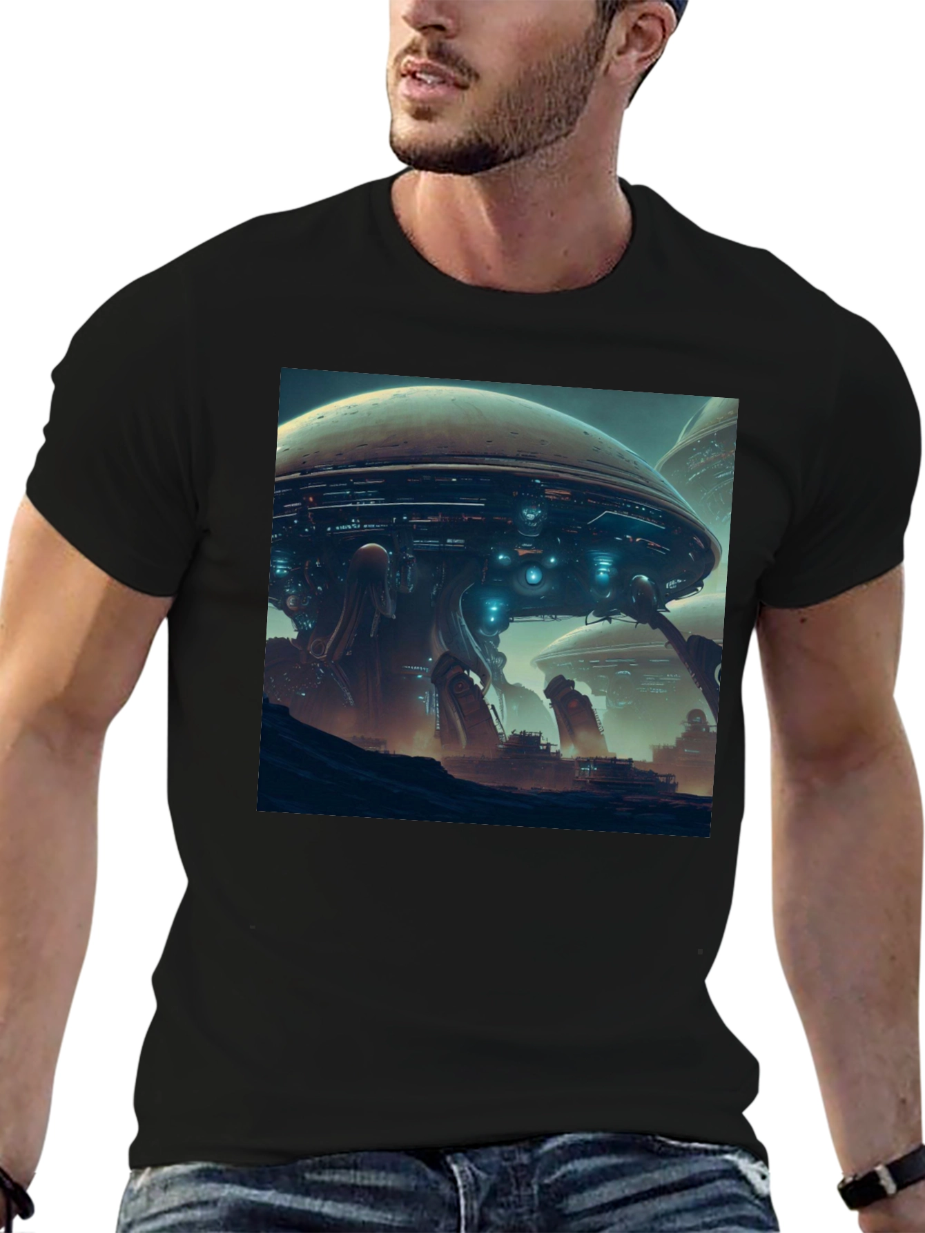 Sci-Fi Cityscape T-Shirt - Bold Graphic Tee