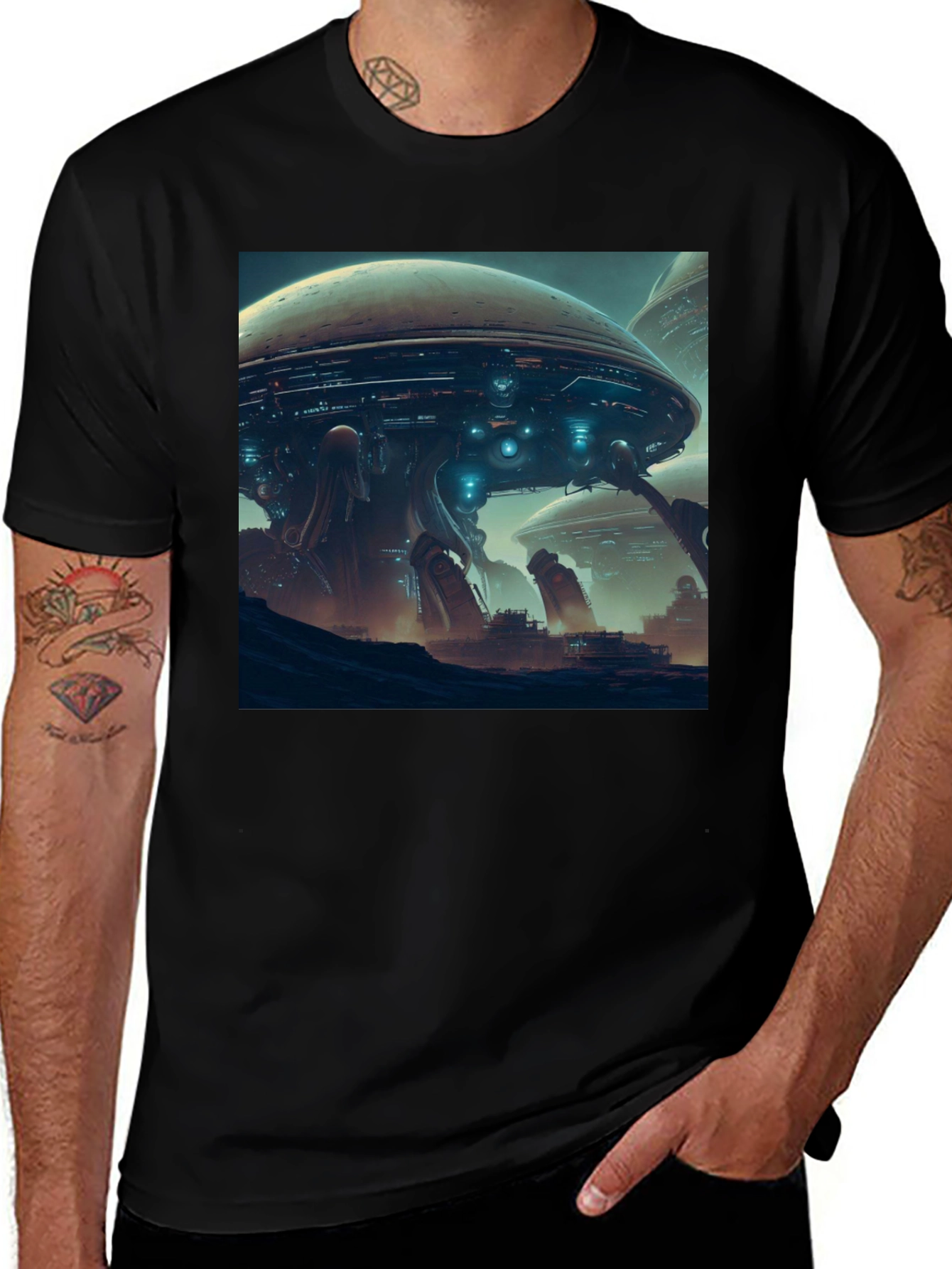 Sci-Fi Cityscape T-Shirt - Bold Graphic Tee