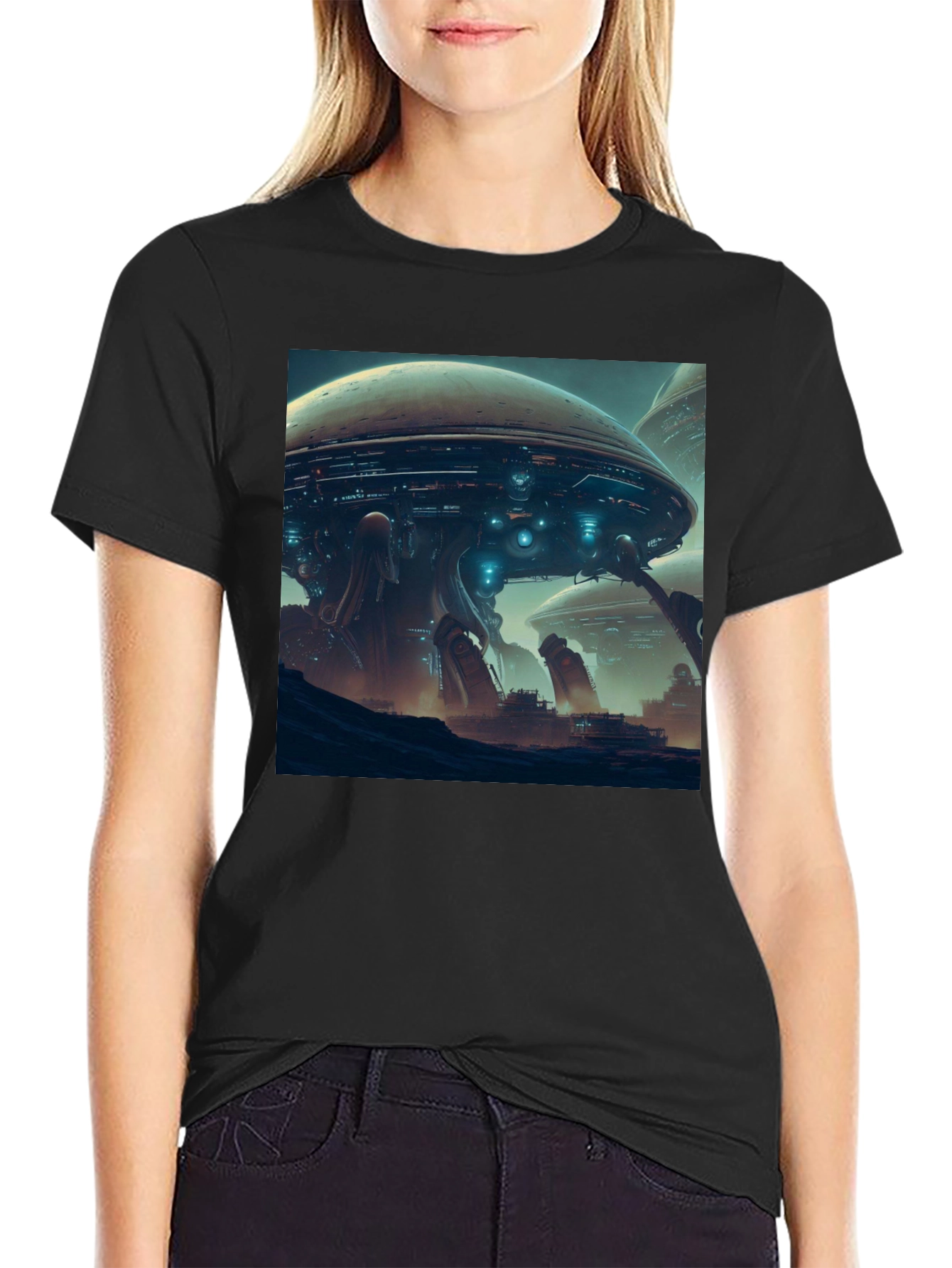 Sci-Fi Cityscape T-Shirt - Bold Graphic Tee