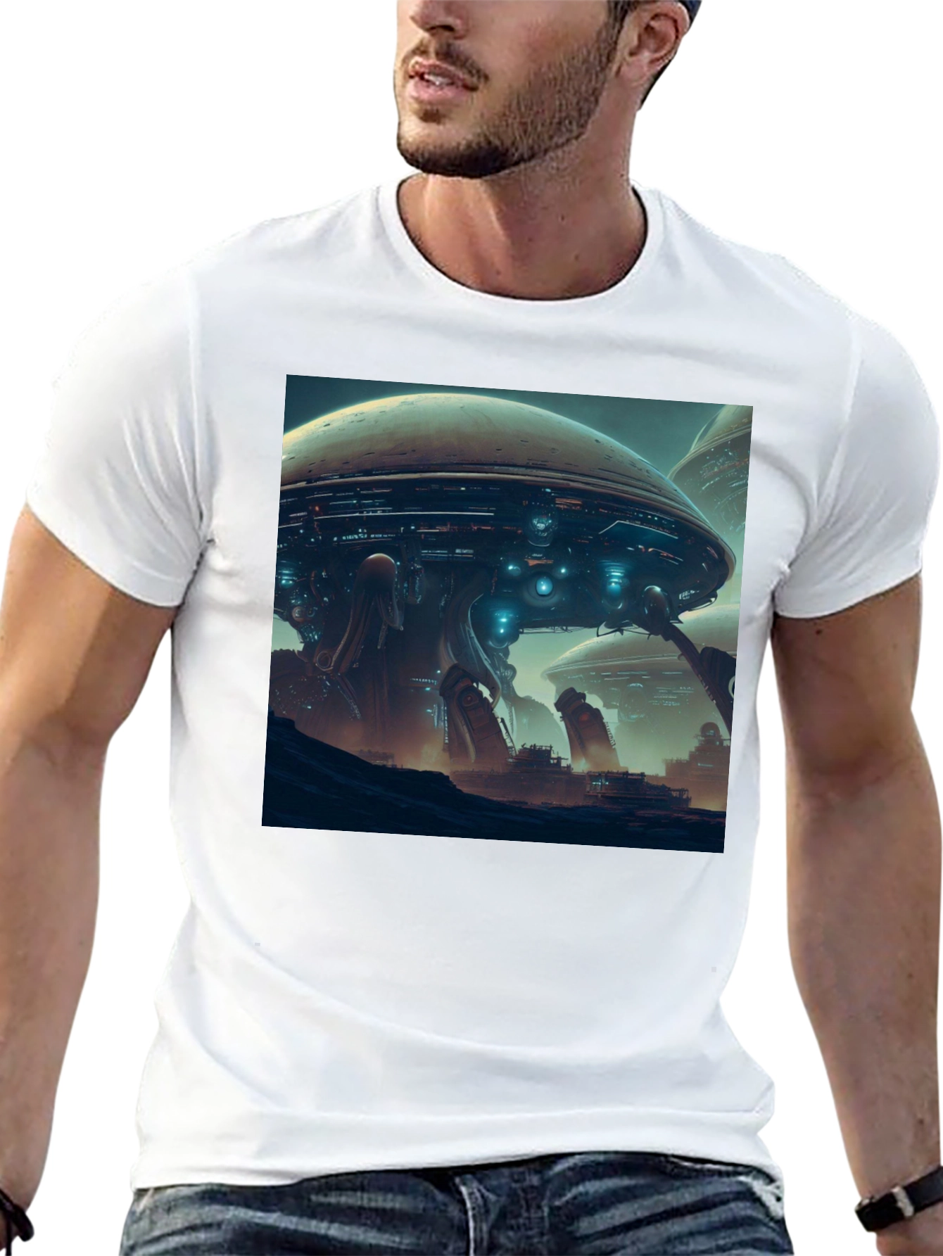 Sci-Fi Cityscape T-Shirt - Bold Graphic Tee
