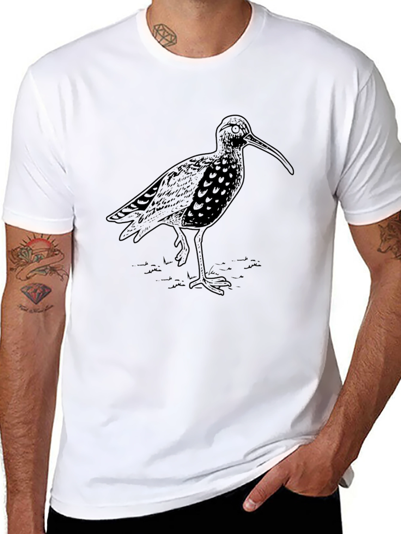 Curlew Bird Graphic Tee - Casual Black T-Shirt