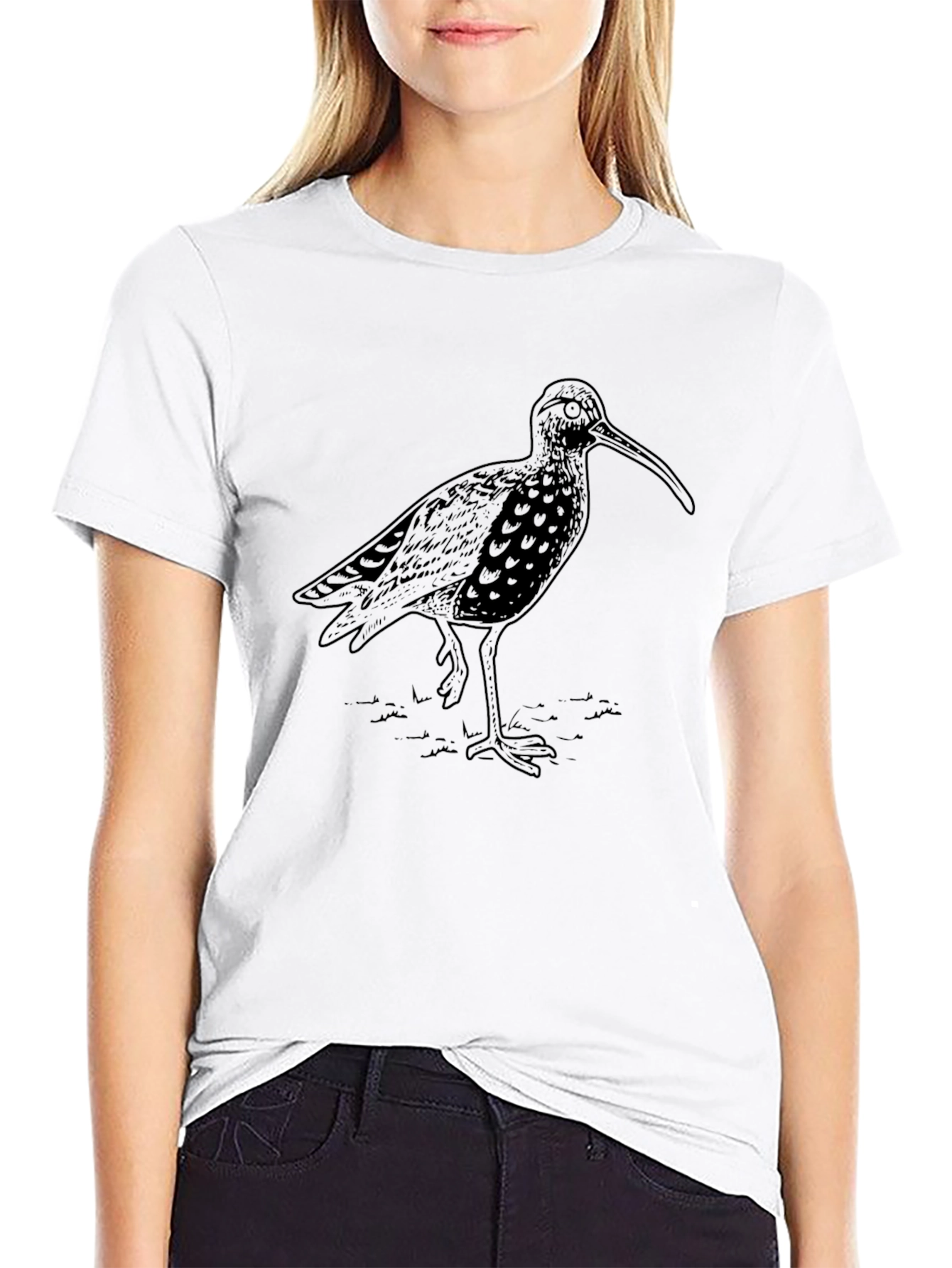 Curlew Bird Graphic Tee - Casual Black T-Shirt