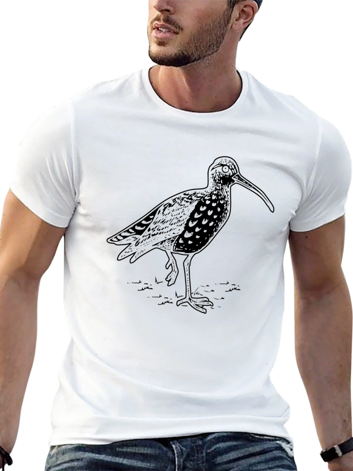 Curlew Bird Graphic Tee - Casual Black T-Shirt