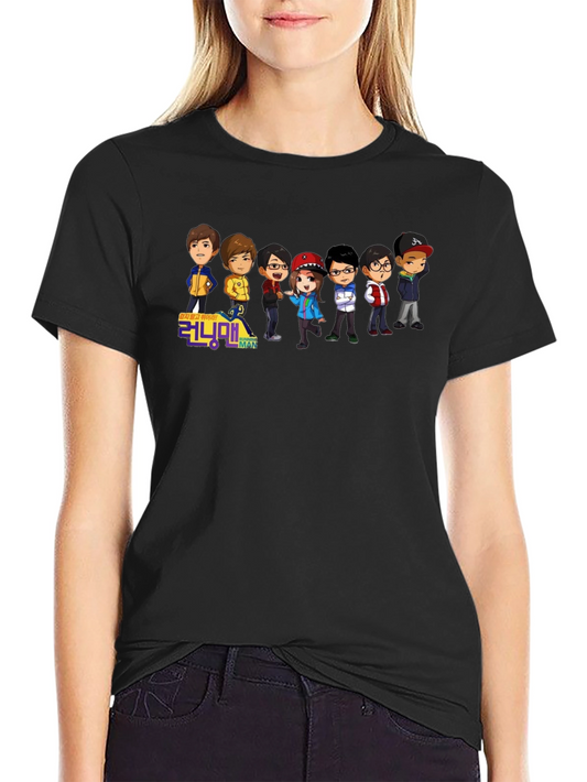 Running Man Cartoon Graphic Black T-Shirt