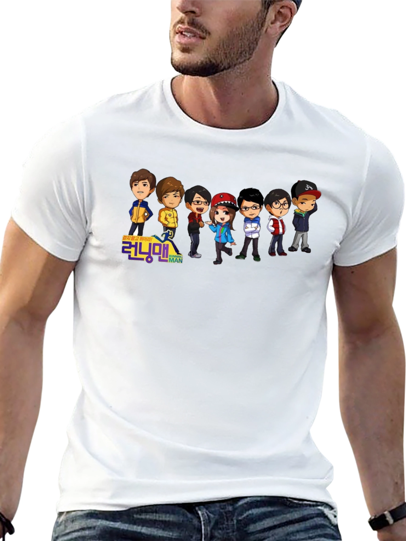 Running Man Cartoon Graphic Black T-Shirt