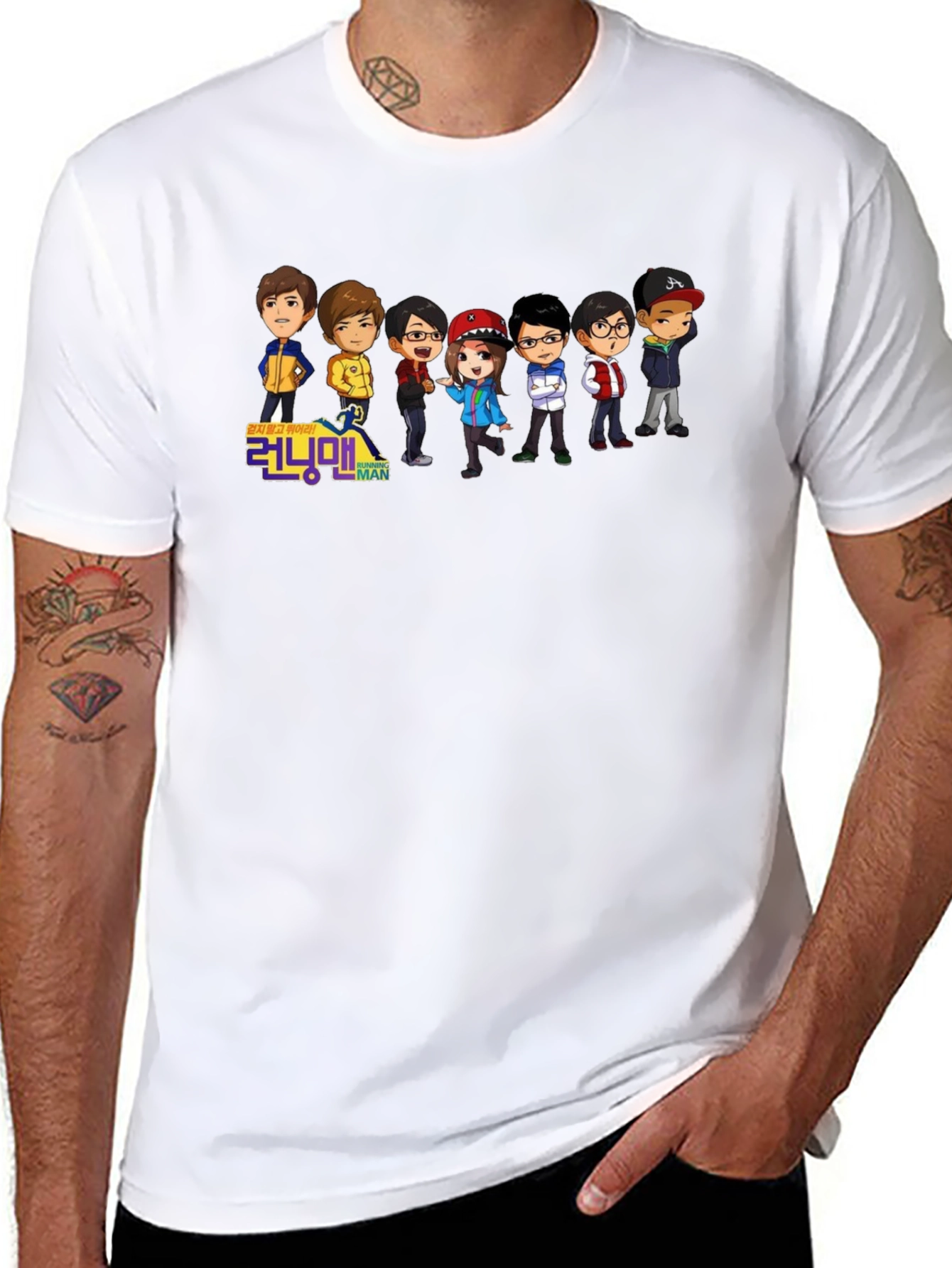 Running Man Cartoon Graphic Black T-Shirt