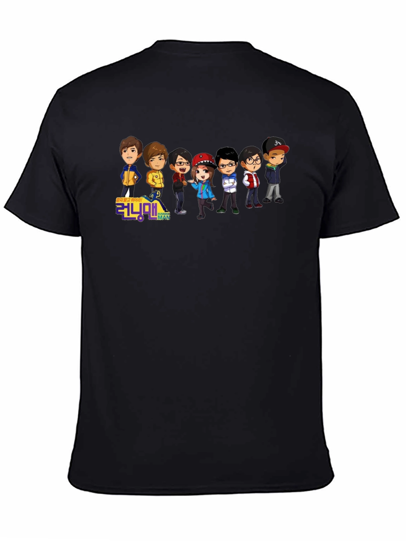 Running Man Cartoon Graphic Black T-Shirt