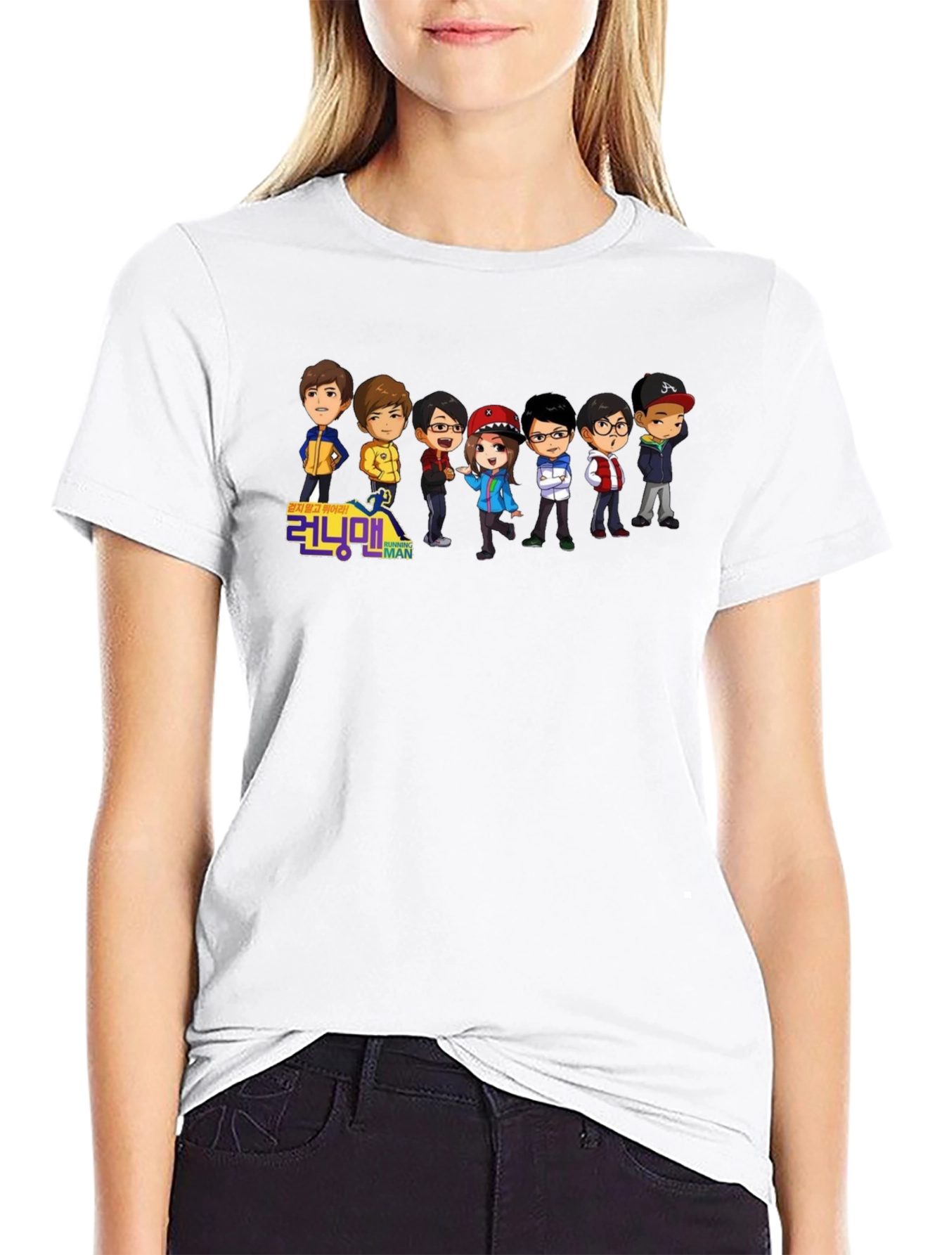 Running Man Cartoon Graphic Black T-Shirt