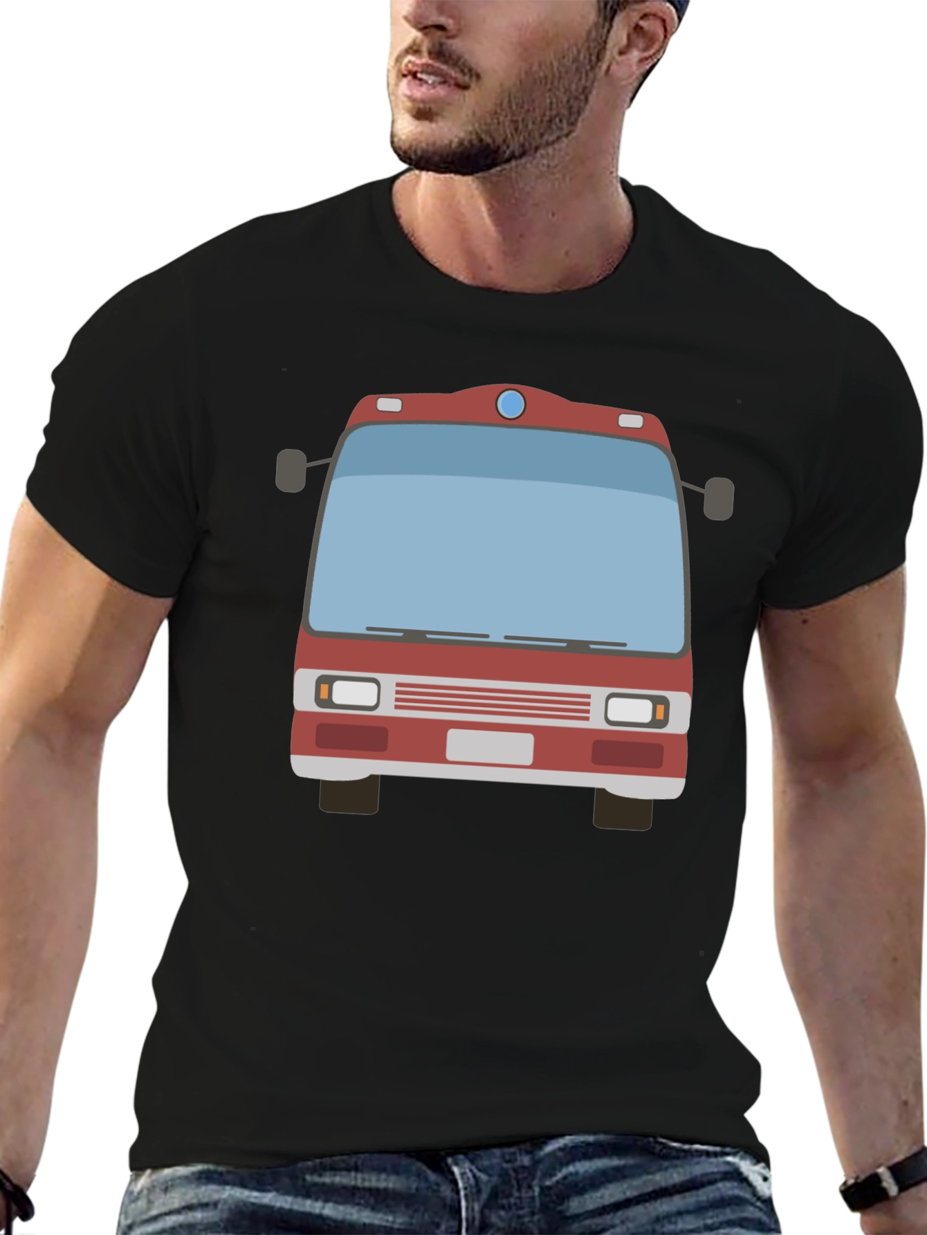 Fire Truck Graphic Tee - Black Casual T-Shirt