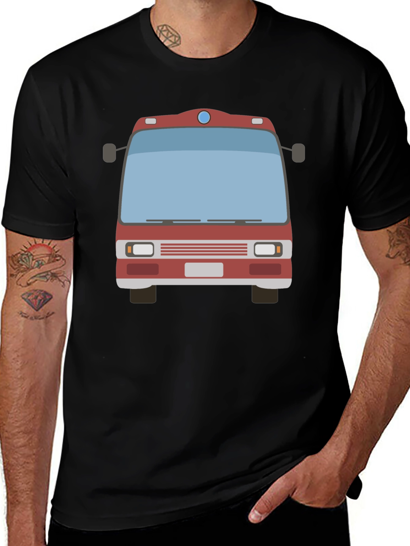 Fire Truck Graphic Tee - Black Casual T-Shirt