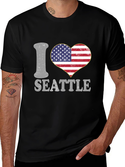I Love Seattle T-Shirt - USA Flag Heart Graphic Tee