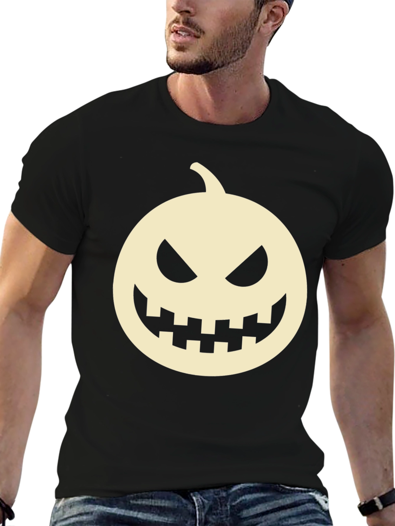 Halloween Pumpkin Face Black T-Shirt