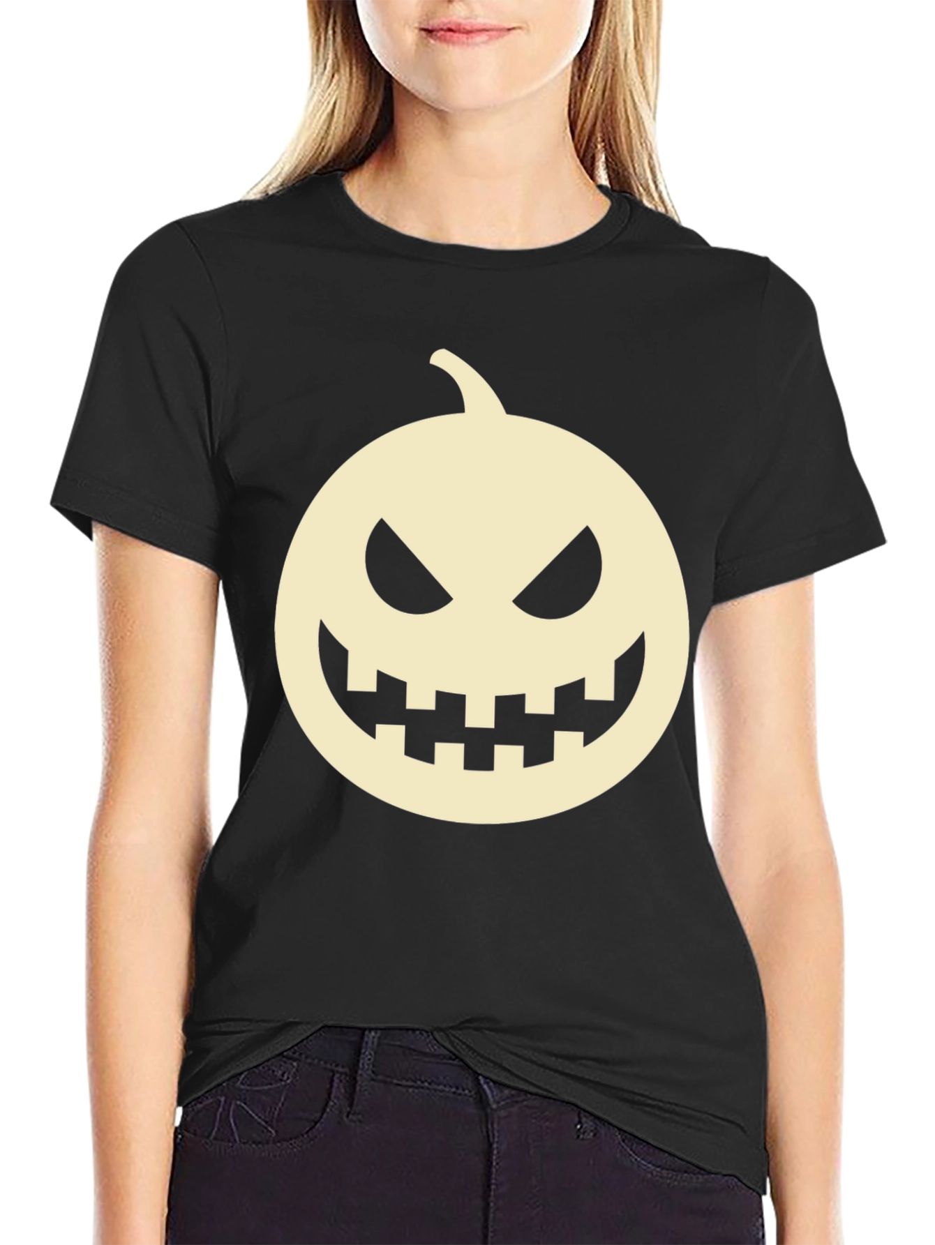 Halloween Pumpkin Face Black T-Shirt