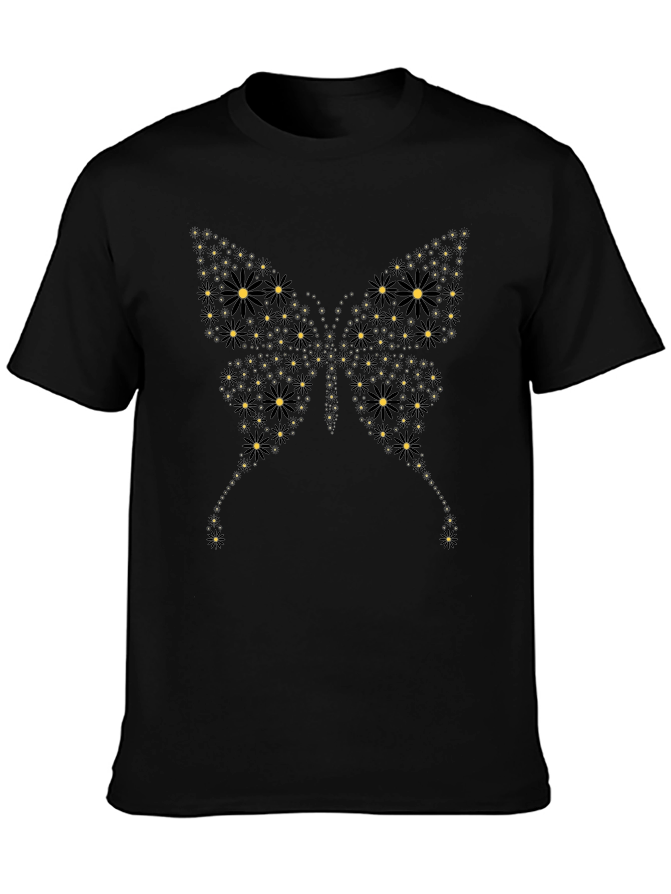 Butterfly Floral Graphic Black T-Shirt