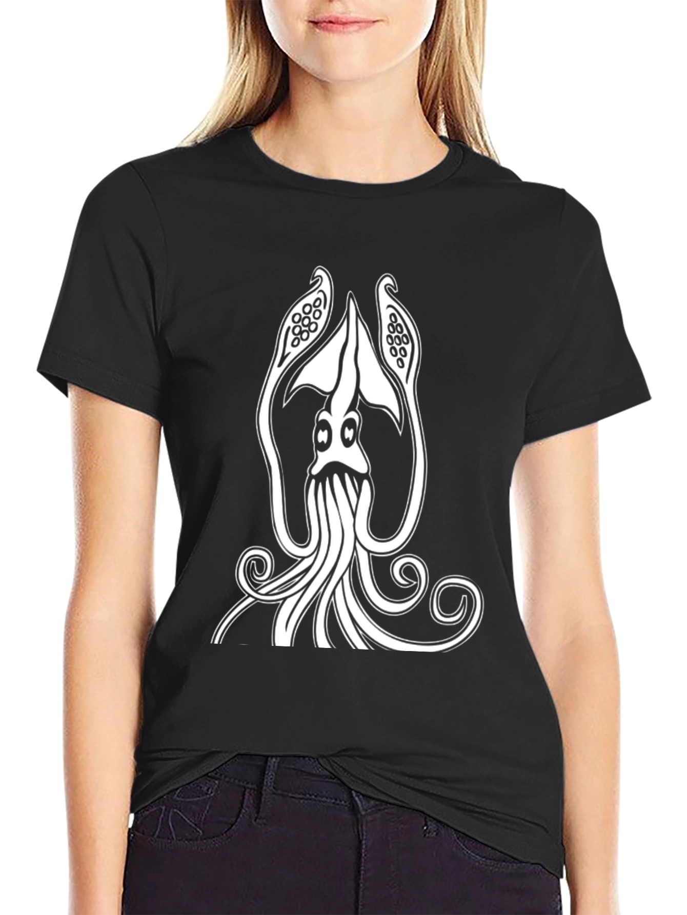 Squid Graphic Tee - Black Cotton T-Shirt