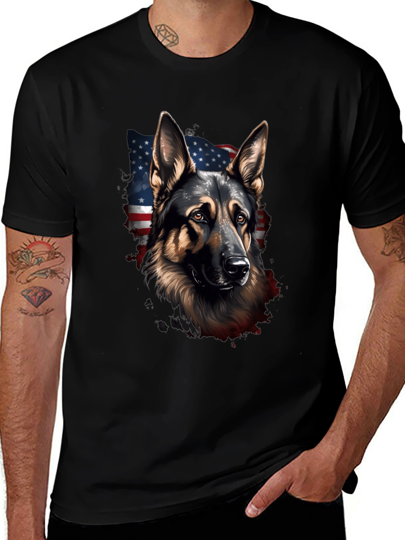 German Shepherd American Flag T-Shirt